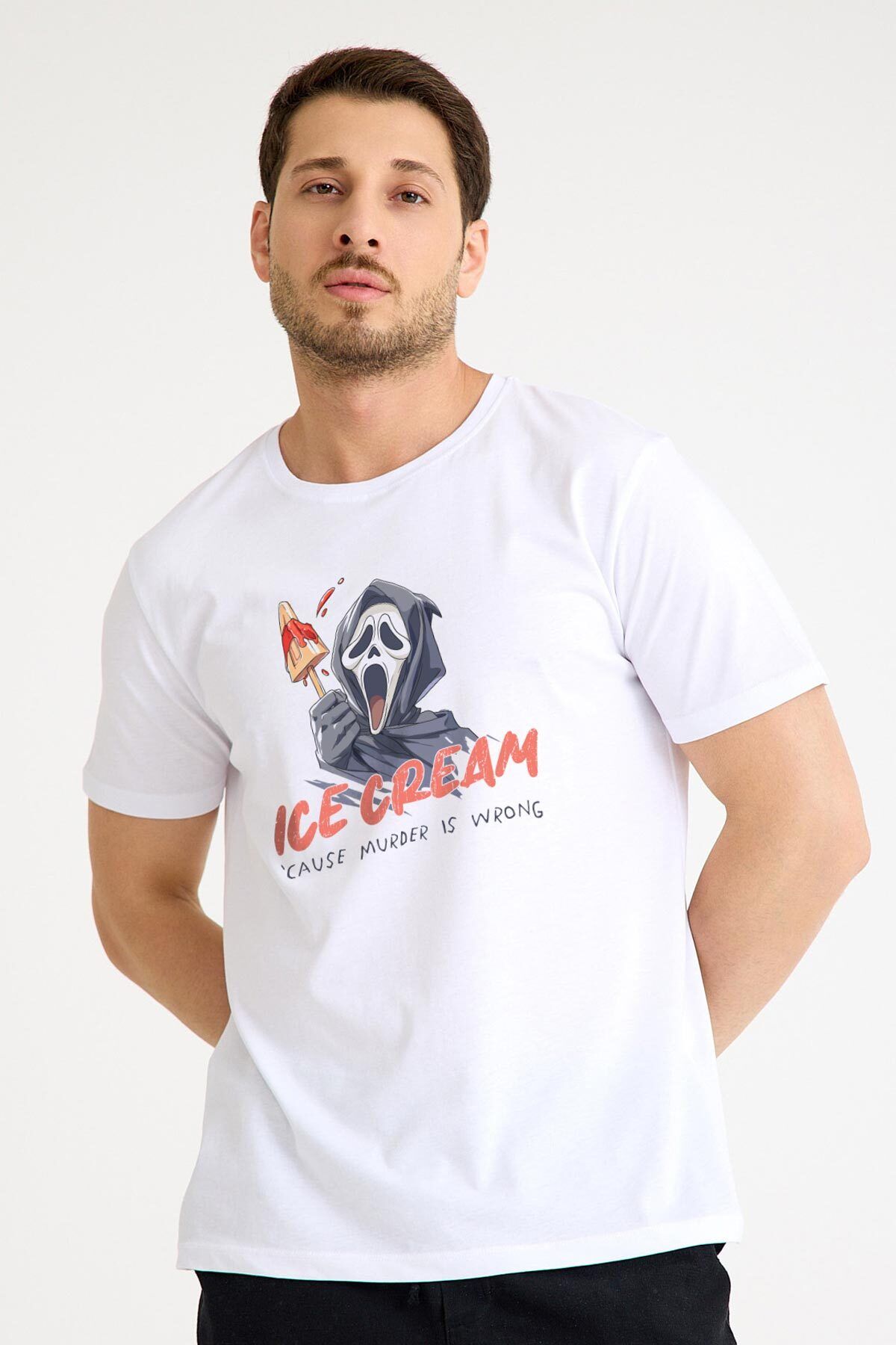 Kendim Seçtim Ice Cream Scream Summer Funny T-shirt Yaz Eğlenceli Dondurma Baskılı Beyaz Tişört