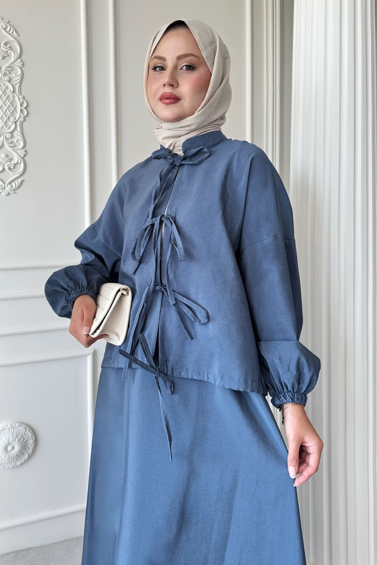 InStyle-Indigo Suit with Tie Detail Skirt 4