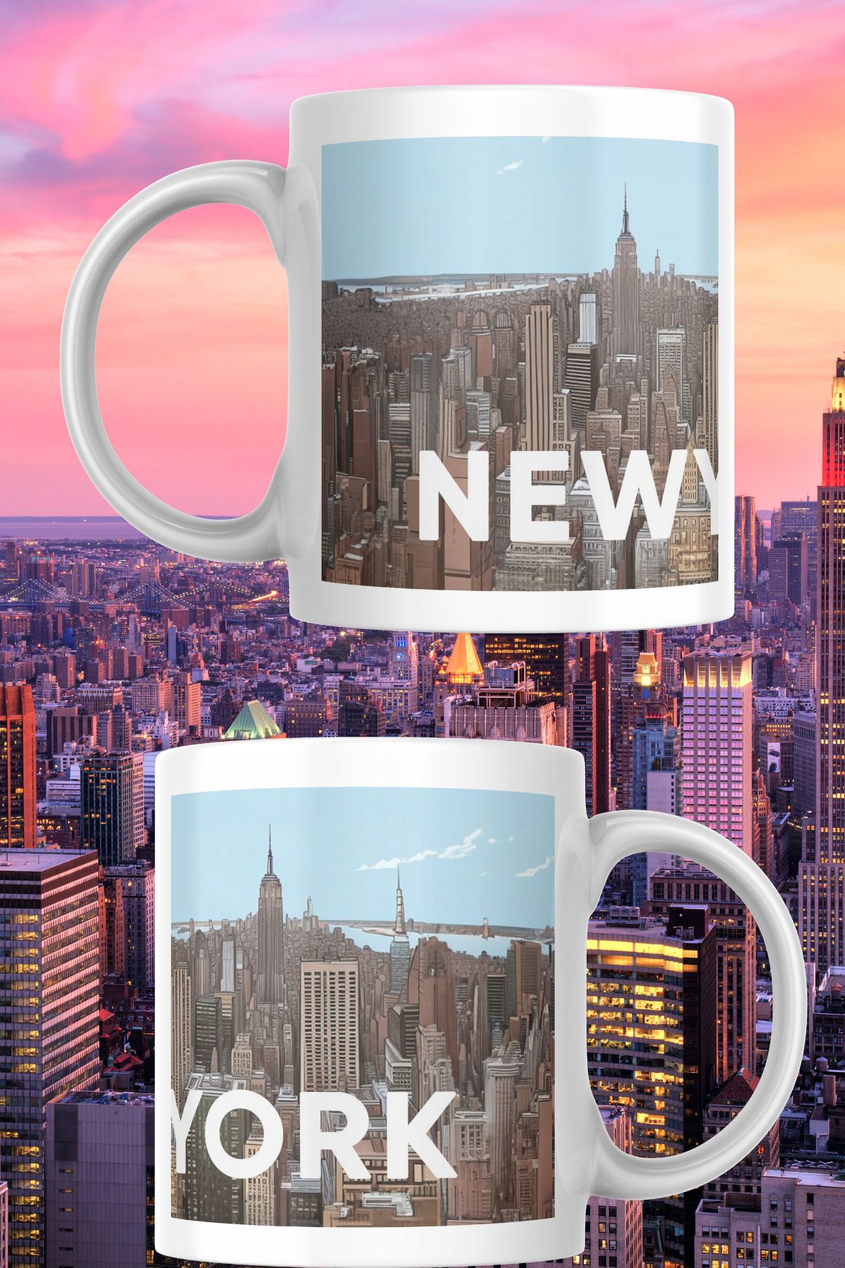 zerhome New York Temalı Beyaz Porselen Kupa Bardak