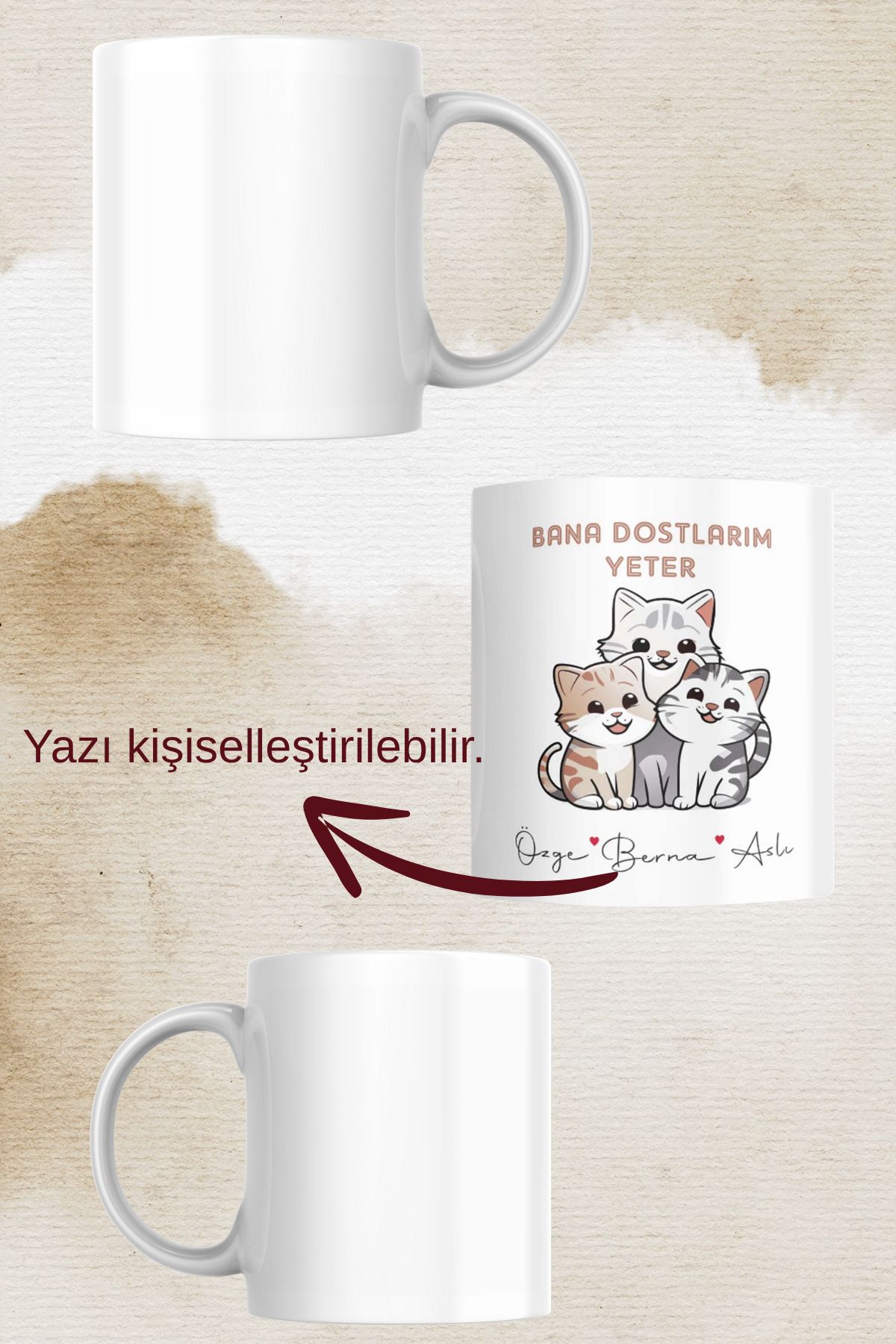 zerhome Bana Dostlarım Yeter Temalı Beyaz Porselen Kupa Bardak