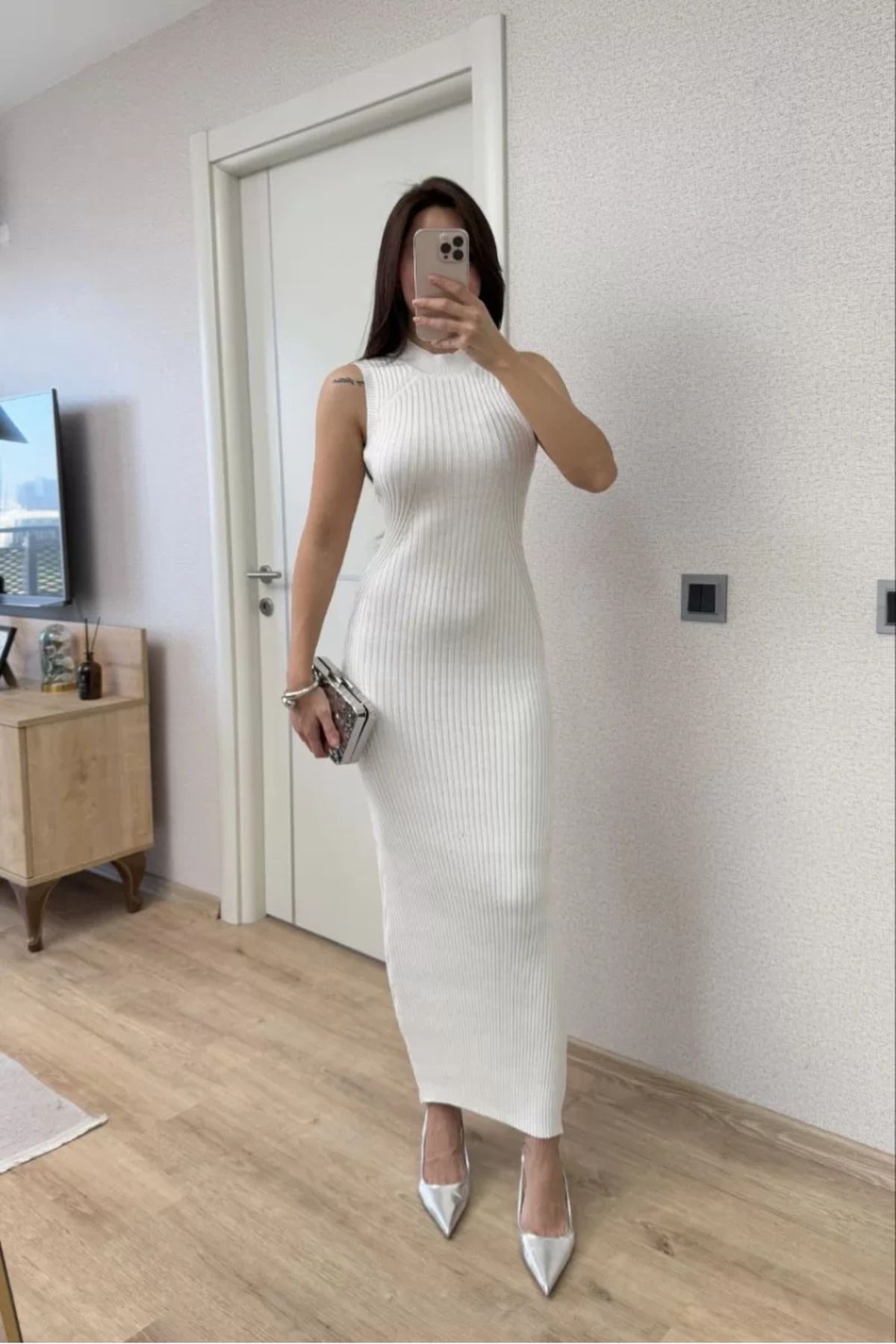 ruum fashions Fitilli Triko Elbise Maxi Uzun boy