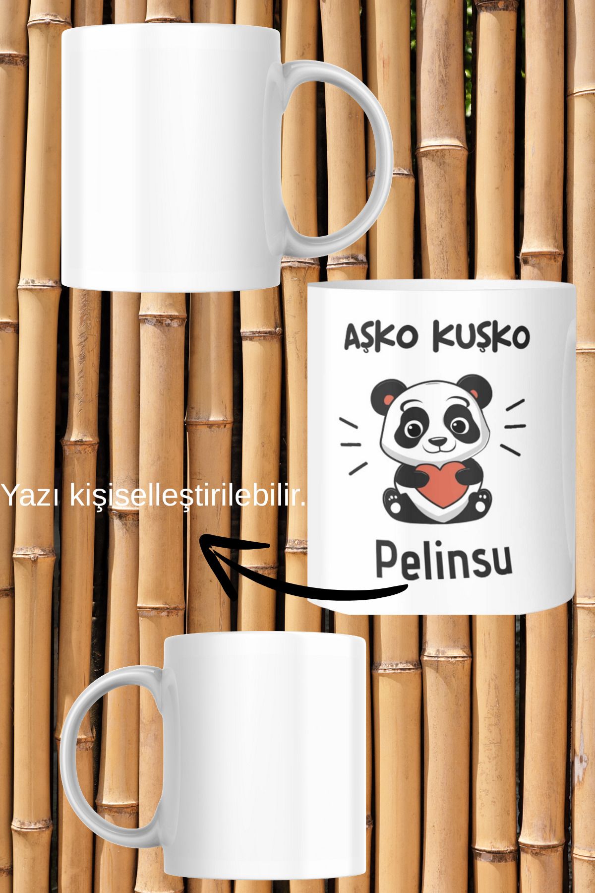 zerhome Panda 3 Temalı Beyaz Porselen Kupa Bardak