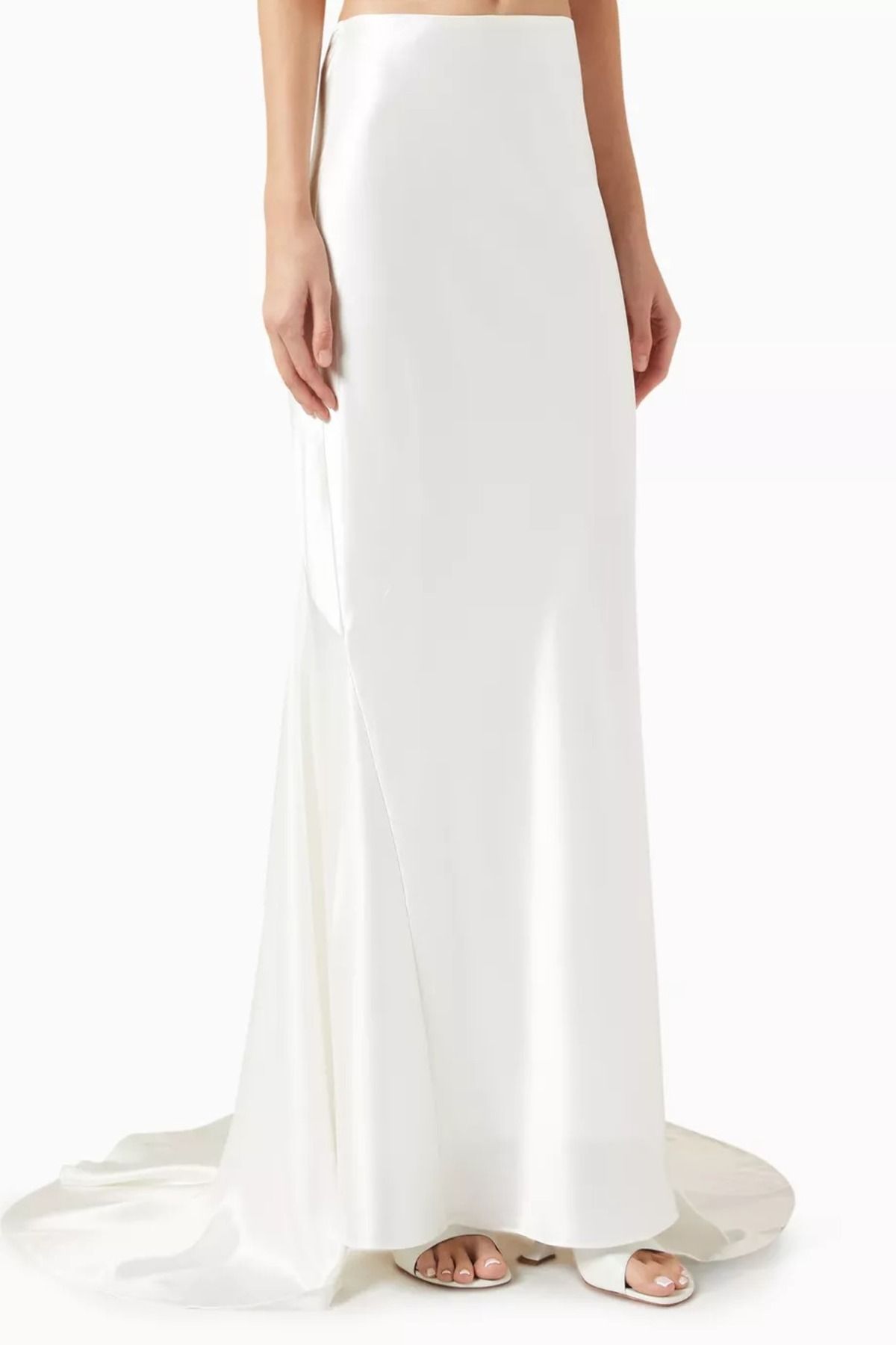 Acler Hourston Satin Maxi Etek, Beyaz Kuyruklu Uzun Etek