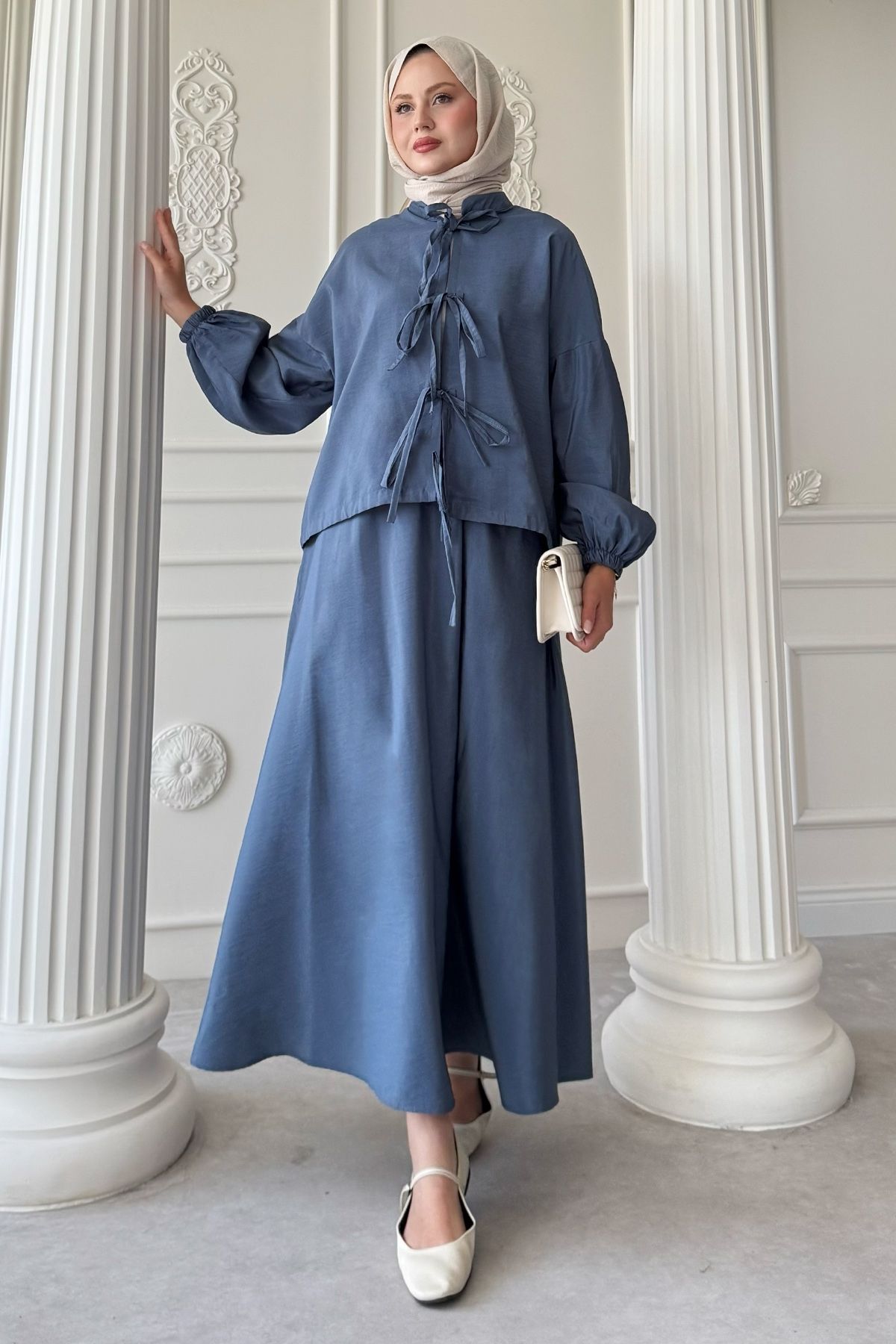InStyle-Indigo Suit with Tie Detail Skirt 3