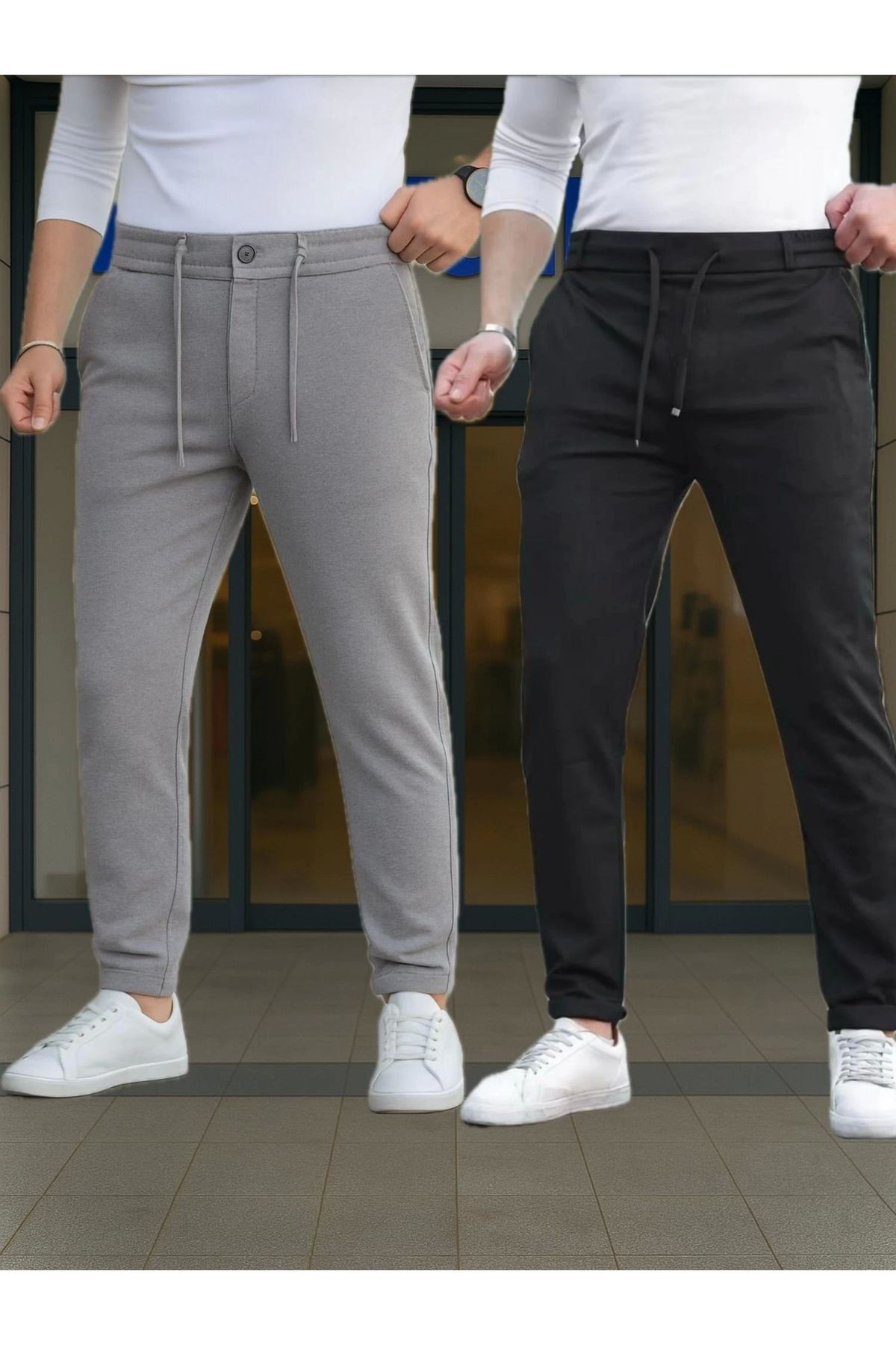 LC Waikiki 2 li Avantaj Paket Beli Lastikli Bağlamalı Düz Paça Erkek Pantolon