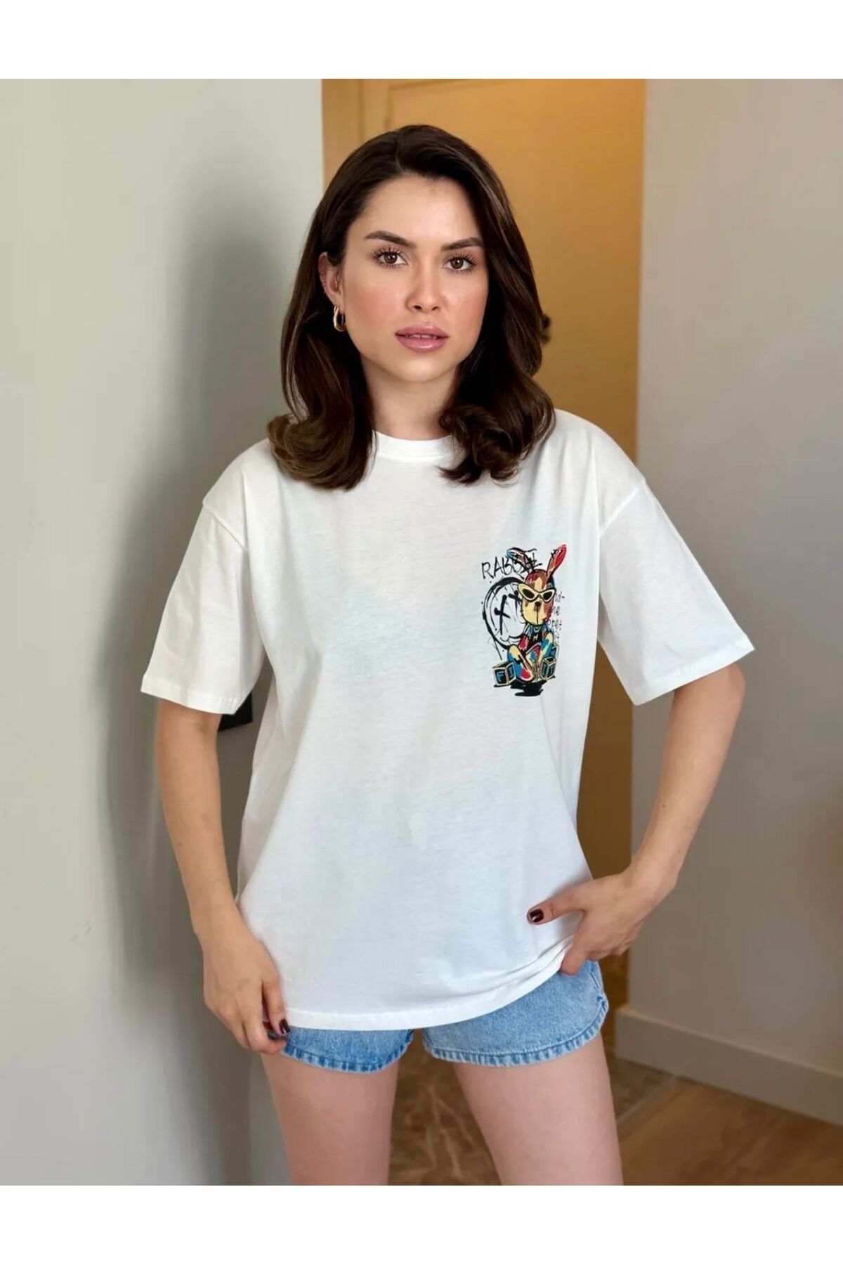 Enter Ön ve Arka Rabbit Baskılı T-Shirt