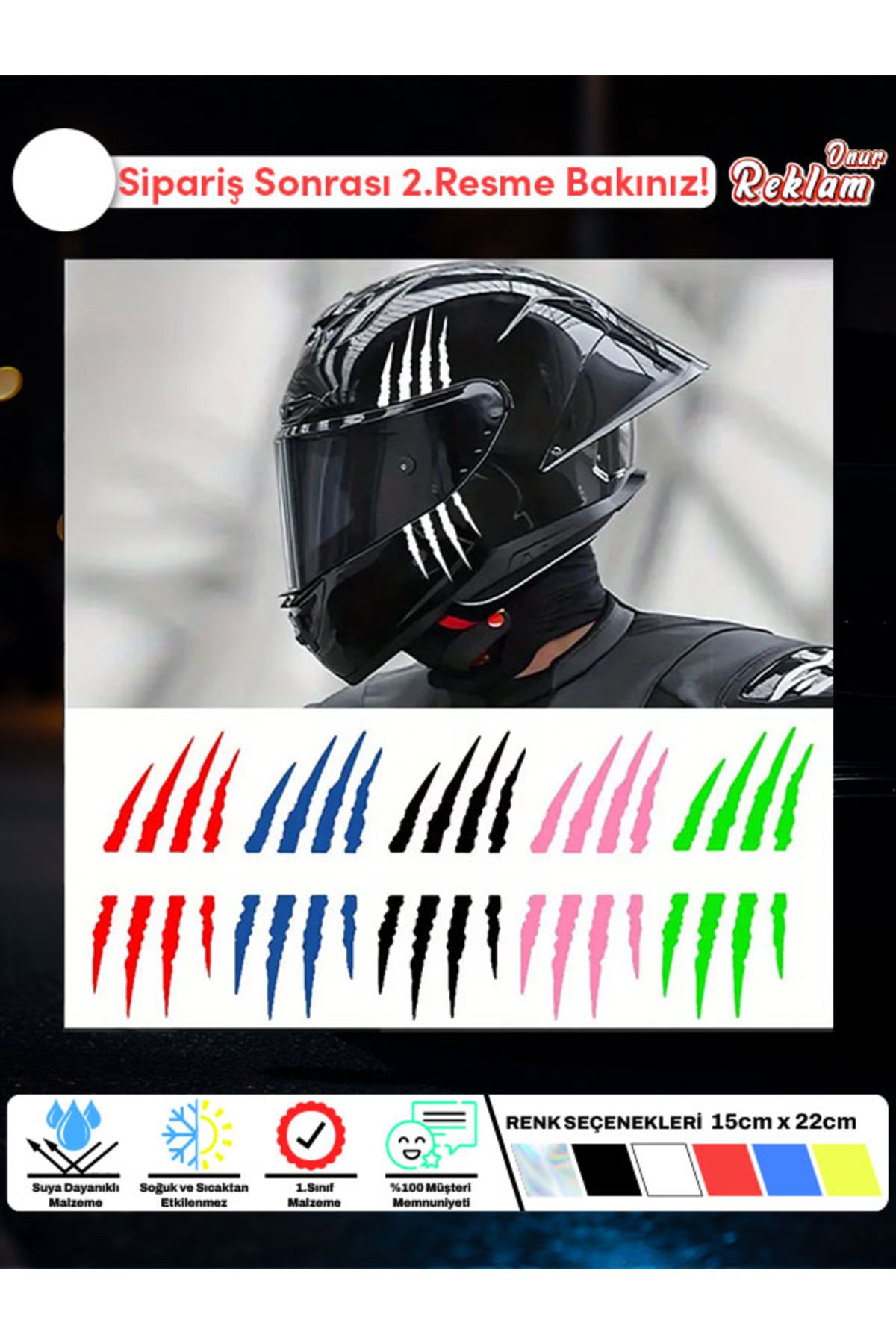 Onur Reklam Motorsiklet Kaskı Çizik Desenli Sticker – 2'li Set (Farklı Renk Seçenekleri)