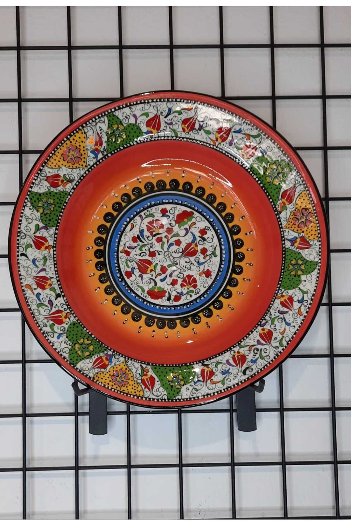ŞIK VE MUTLU Çini Porselen Lale Motifli 30 cm El Yapımı Tabak