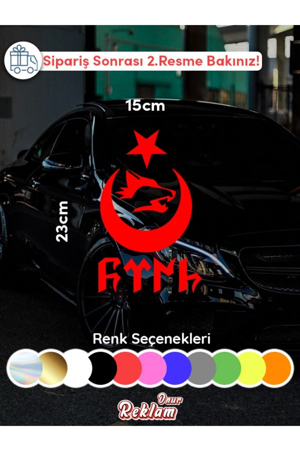 Onur Reklam Bozkurt Ay-Yıldız Tam Boy Araç Stickerı – 15x23cm (Türk Mitolojisi Temalı)