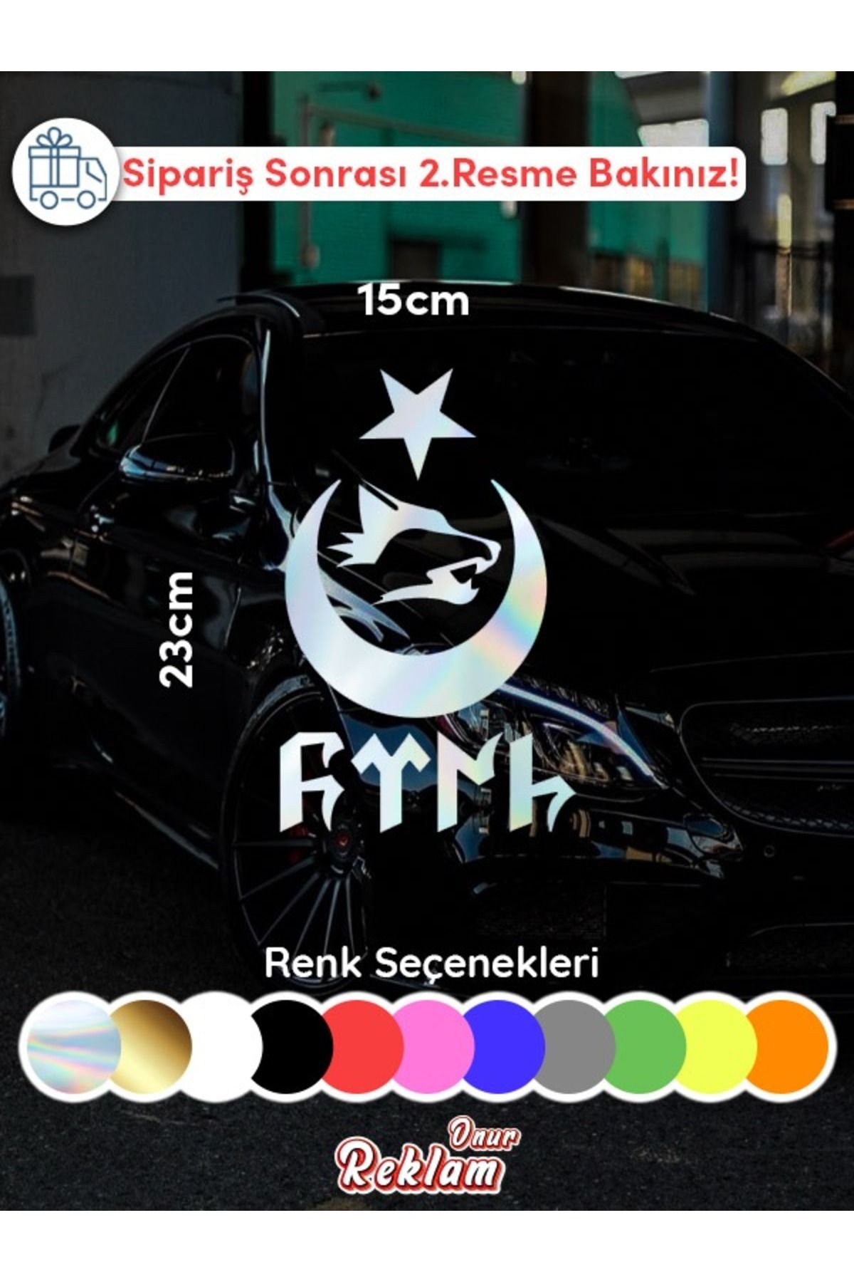 Onur Reklam Bozkurt Ay-Yıldız Tam Boy Araç Stickerı – 15x23cm (Türk Mitolojisi Temalı)