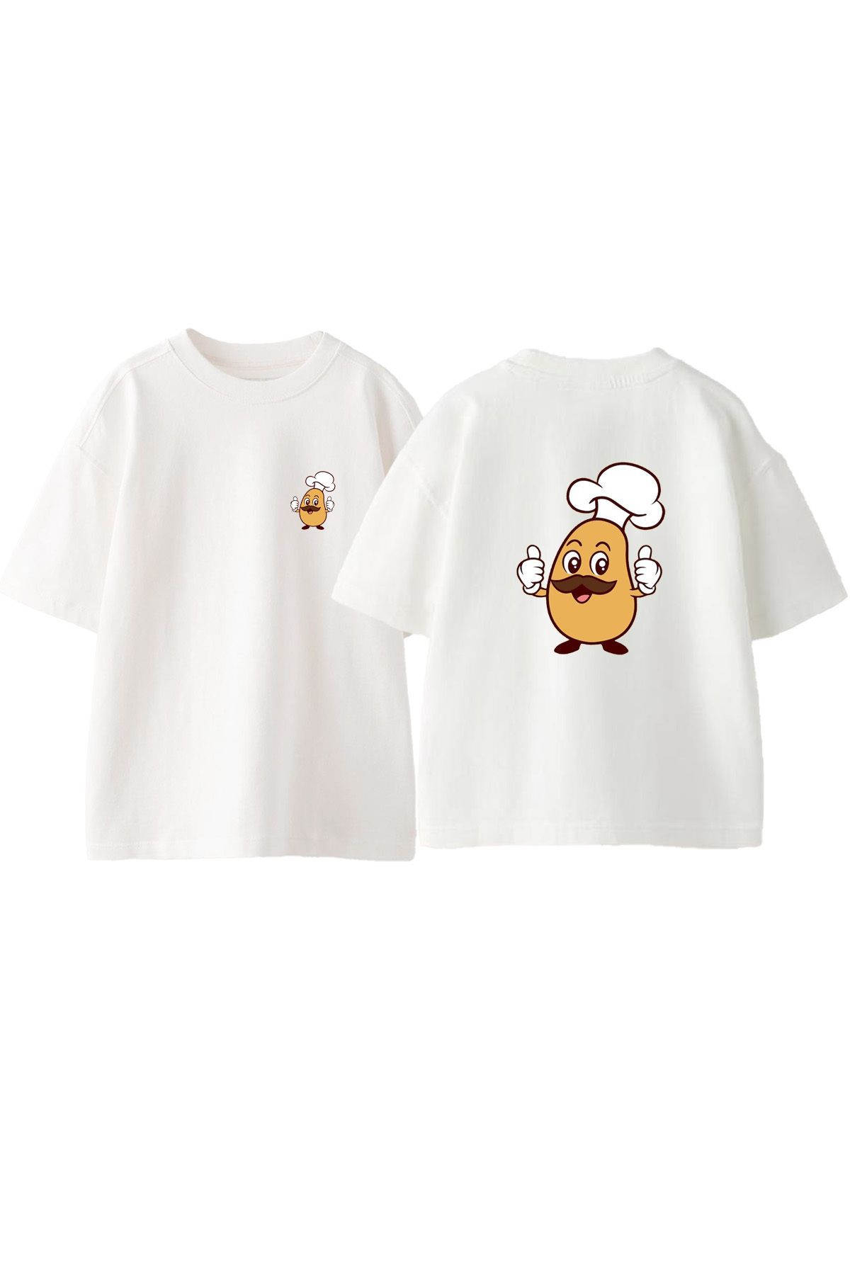 Anetos Cef Patates Ön Arka Baskılı Pamuk Beyaz Oversize T shirt