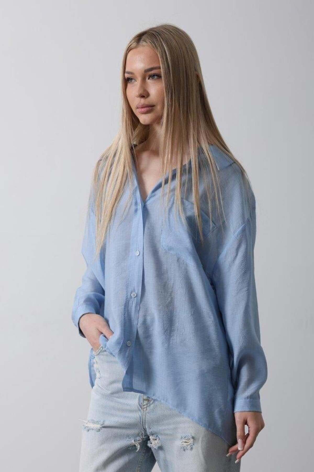 modamtn Cepli Oversize Gömlek - Koyu Mavi