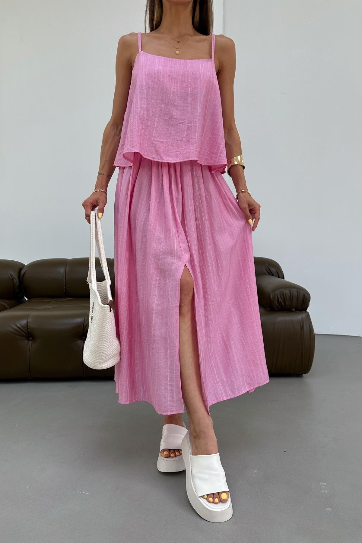 mylove Dokulu Etek Bluz Takım Pembe