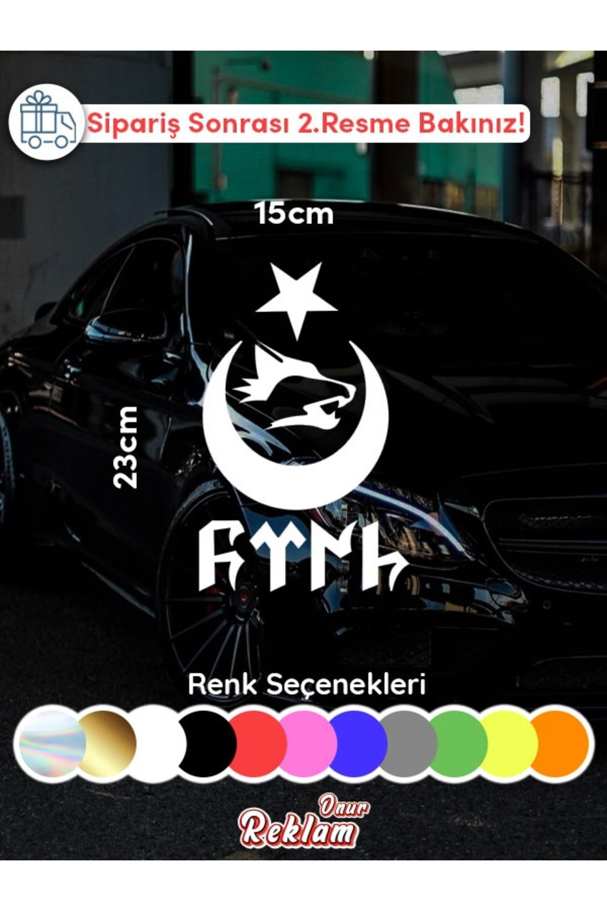 Onur Reklam Bozkurt Ay-Yıldız Tam Boy Araç Stickerı – 15x23cm (Türk Mitolojisi Temalı)