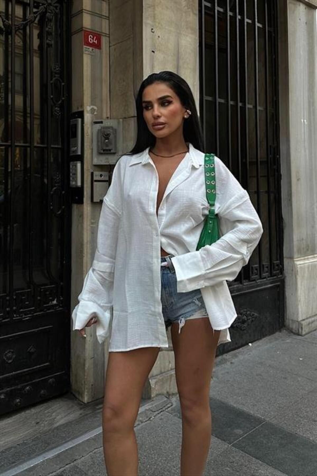 modamtn Alina Kol Cut Out Keten Gömlek 3252-08