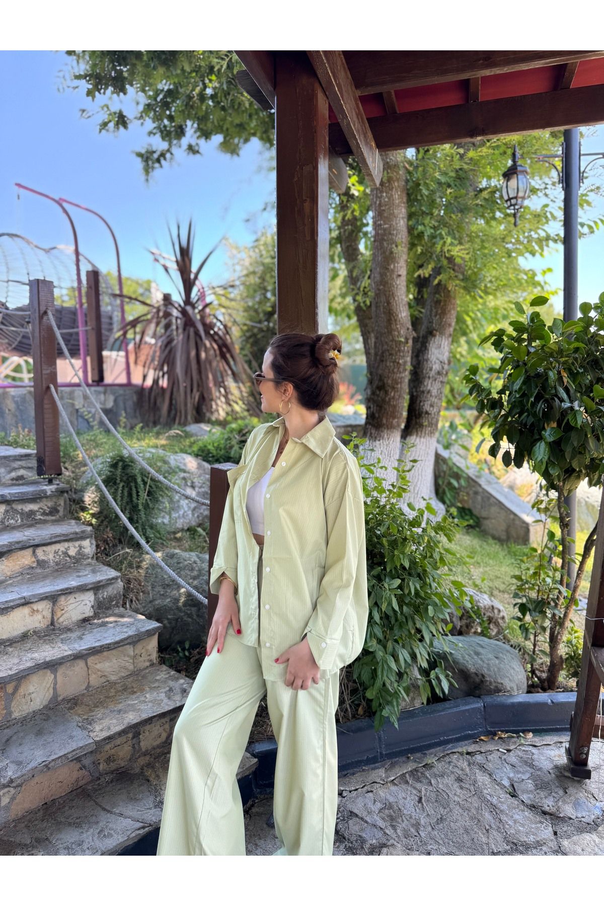 Lidya Collection Yeşil Çizgili Takım