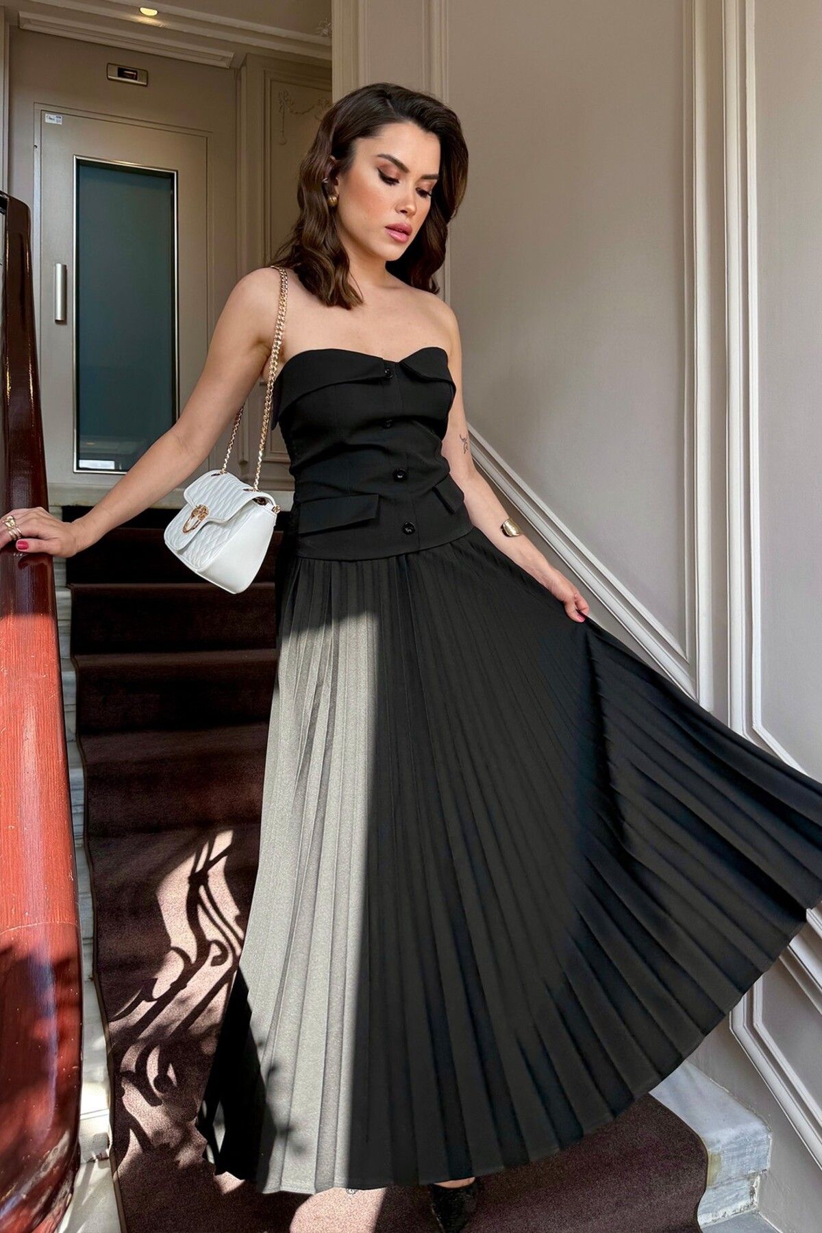 ROUPAS Straplez Etek Bluz Takım
