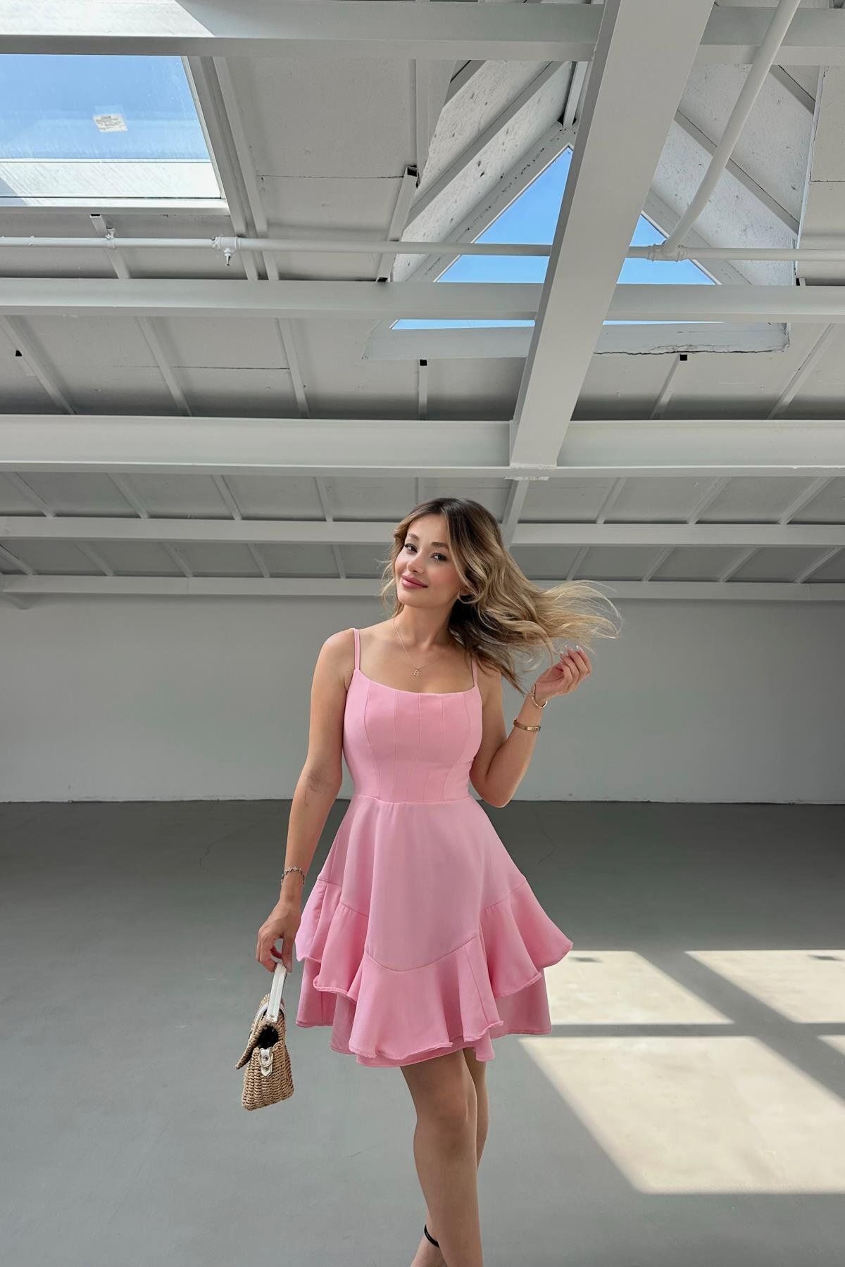 mylove Stella Volanlı Elbise Pembe