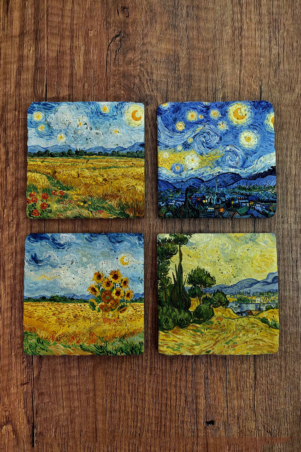 Begoloni Stone Decor Doğal Taş Bardak Altlığı - Van Gogh AI Eserleri Baskılı 10x10cm Yapay Zeka Stone Coasters