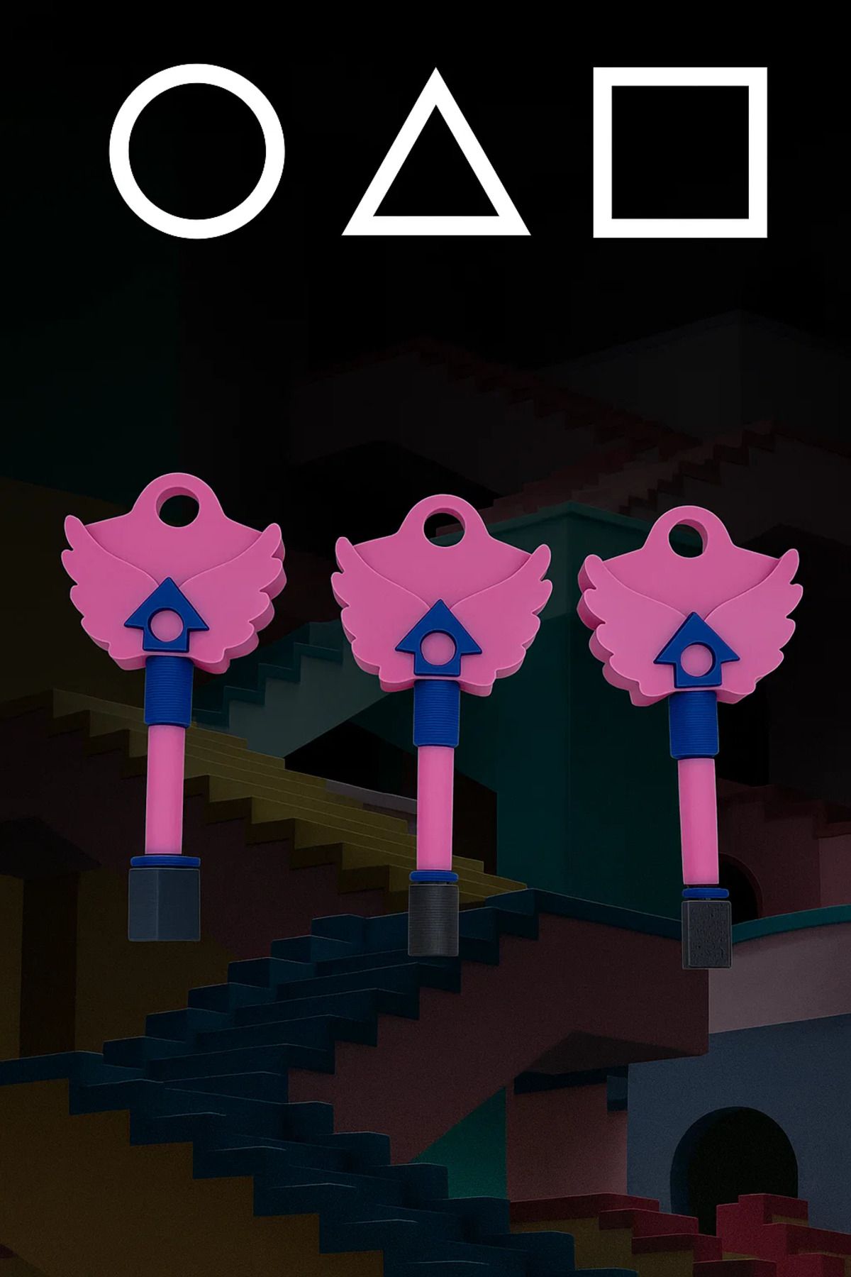 3D Stuff-Squid Game 3- Square Round Triangle Key Set- Set of 3- Hide and Seek Game Keys 2