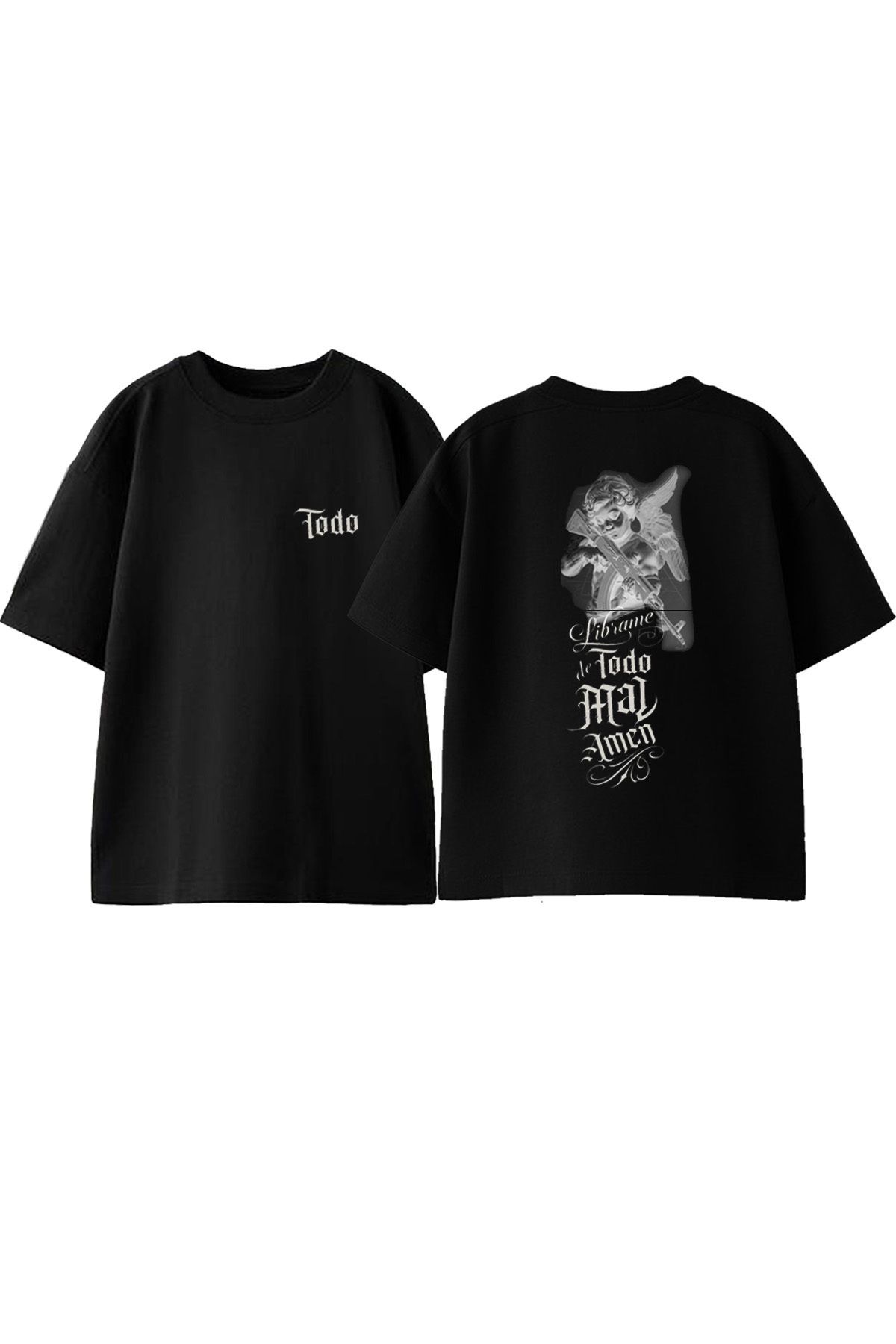Anetos Baby Gang Ön Arka Baskılı Pamuk Siyah Oversize T shirt