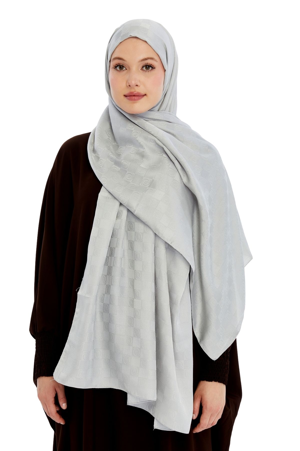 Altobeh-Monogram Checkerboard Pattern Shawl - Gray 4
