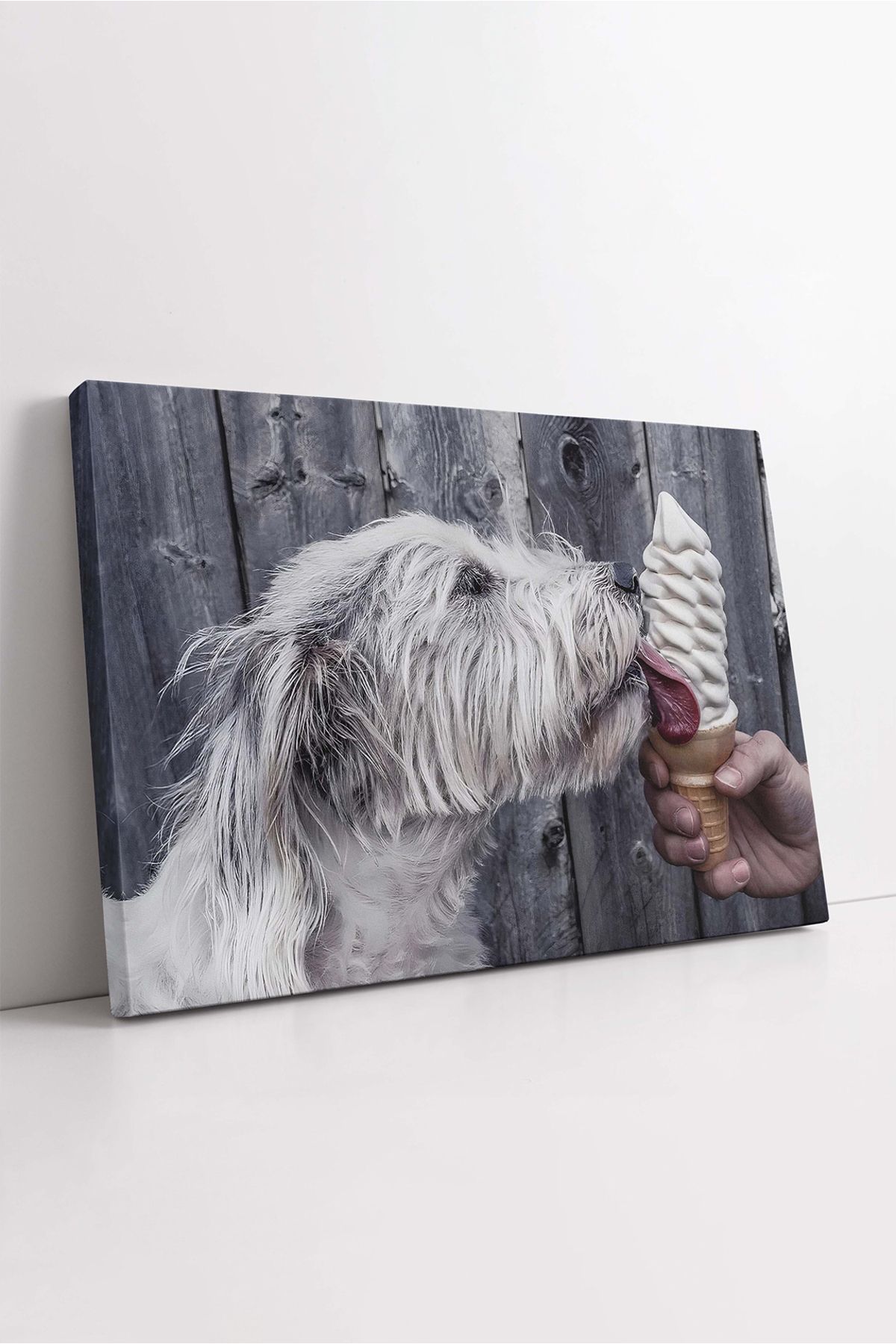KOSS Dijital Köpek Dekorasyon Kanvas Tablo, Dondurma Yiyen Köpek Tablo, Tasarım Dekor Tablo, Lüks Tablo