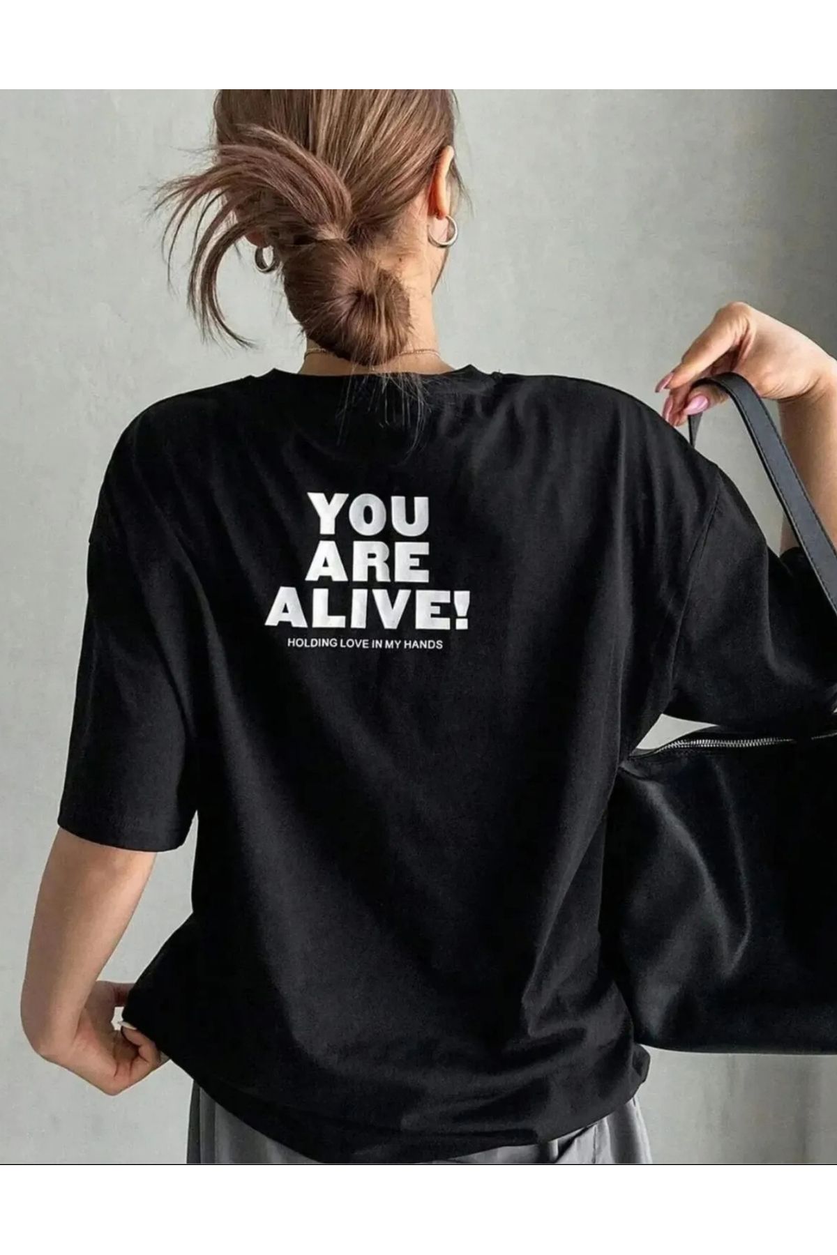 NEMESA Unısex Kadın/Erkek Baskılı Oversize Düşük Kol Bisiklet Yaka T-Shirt