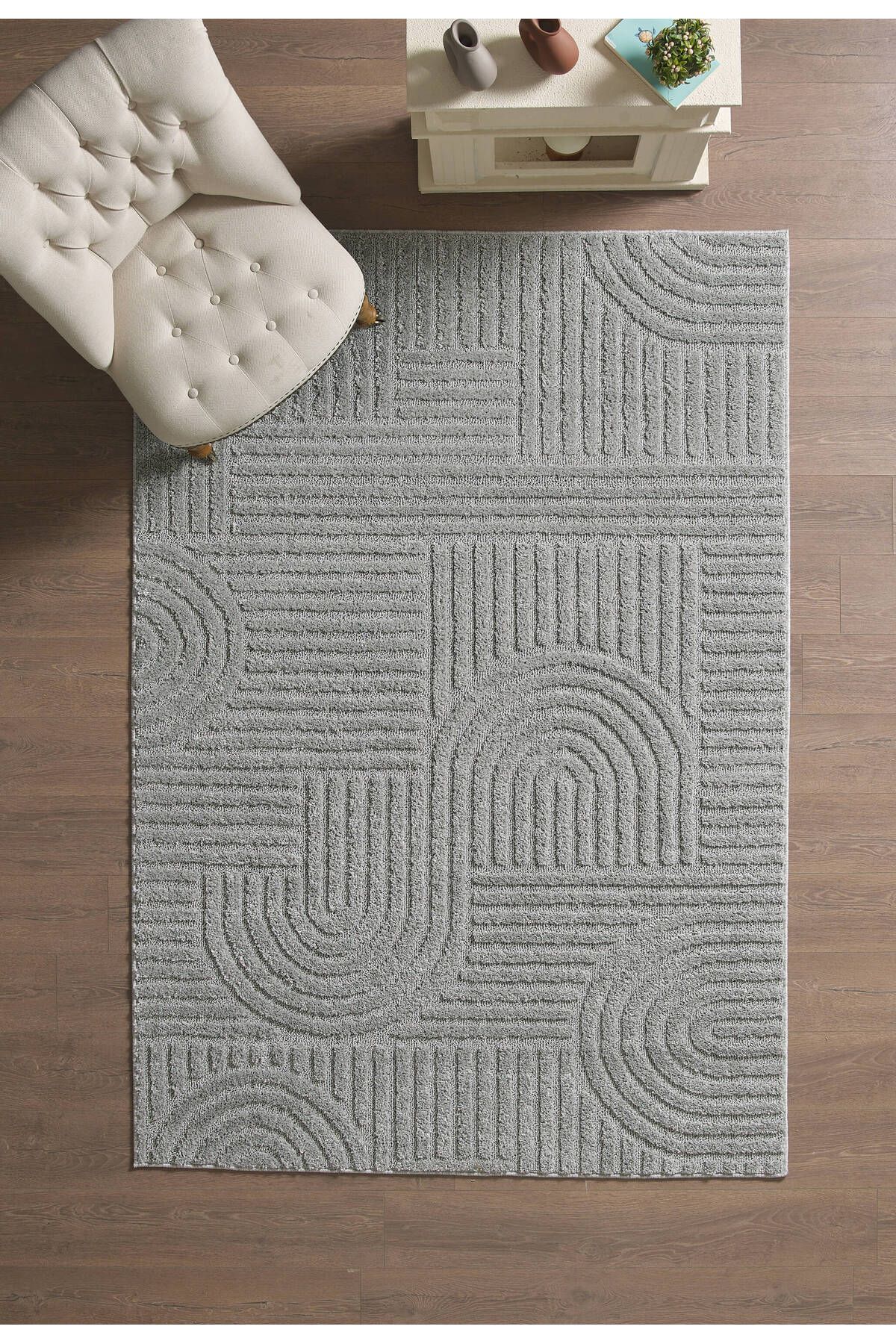 Anaska Home Modern Desen Özel Kesim Halı Salon Halısı Mutfak Halısı Yolluk Gri Halı Kolay Temizlenebilir Halı