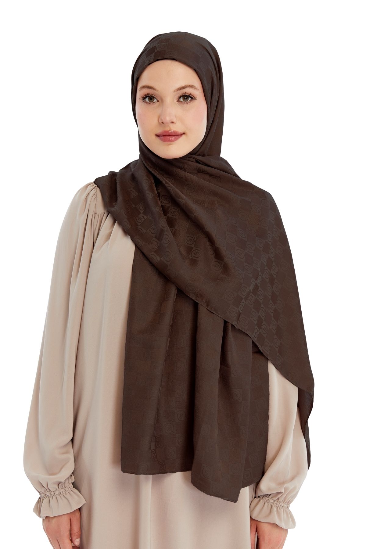 Altobeh-Monogram Checkerboard Pattern Shawl - Dark Mink 4
