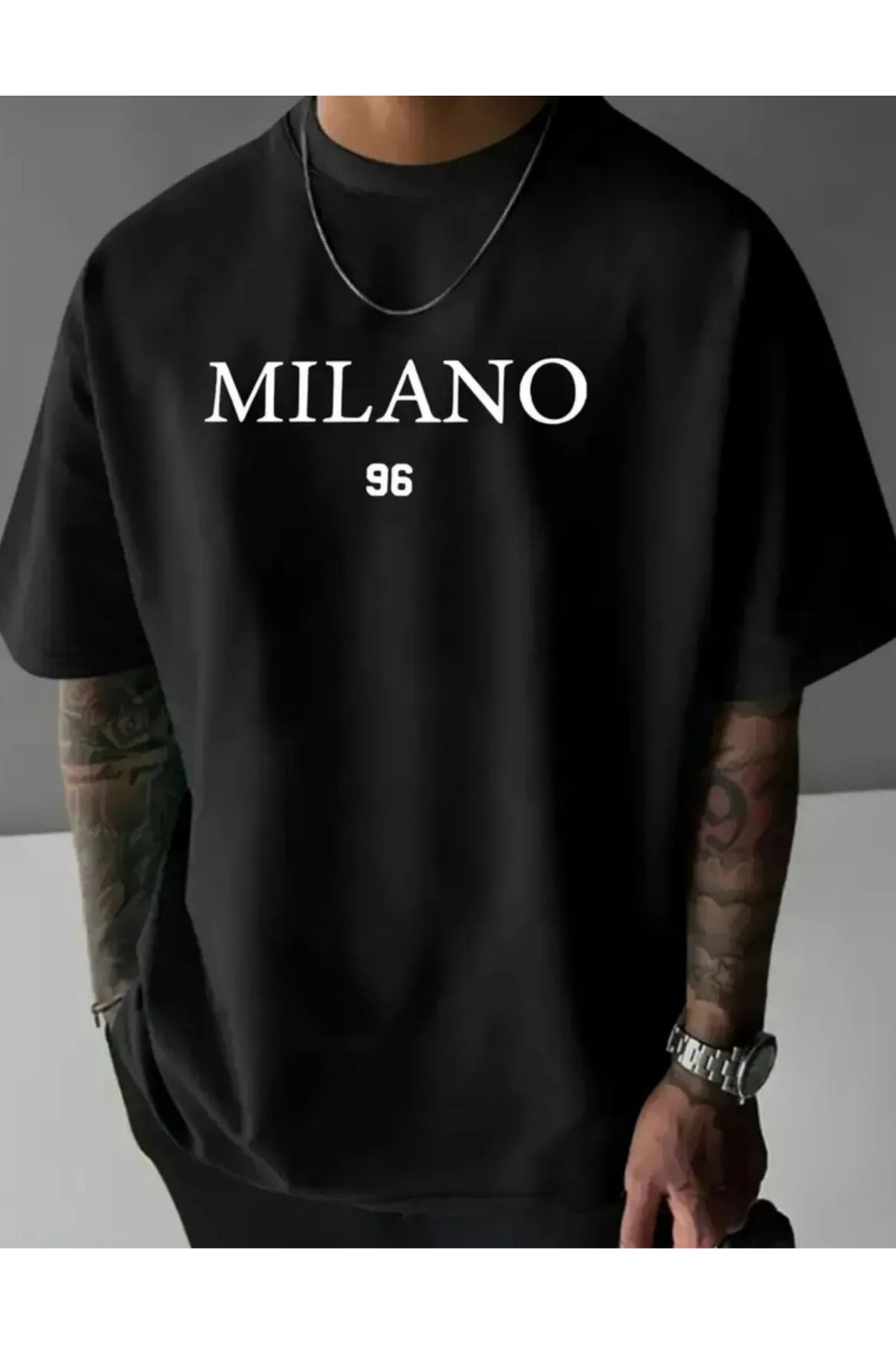NEMESA Unısex Kadın/Erkek Baskılı Oversize Düşük Kol Bisiklet Yaka T-Shirt