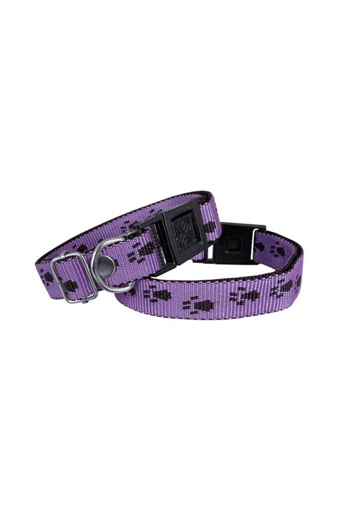 Zayla Köpek Tasması Patili Dokuma 2 cm - Min: 30 cm - Max: 50 cm Mor