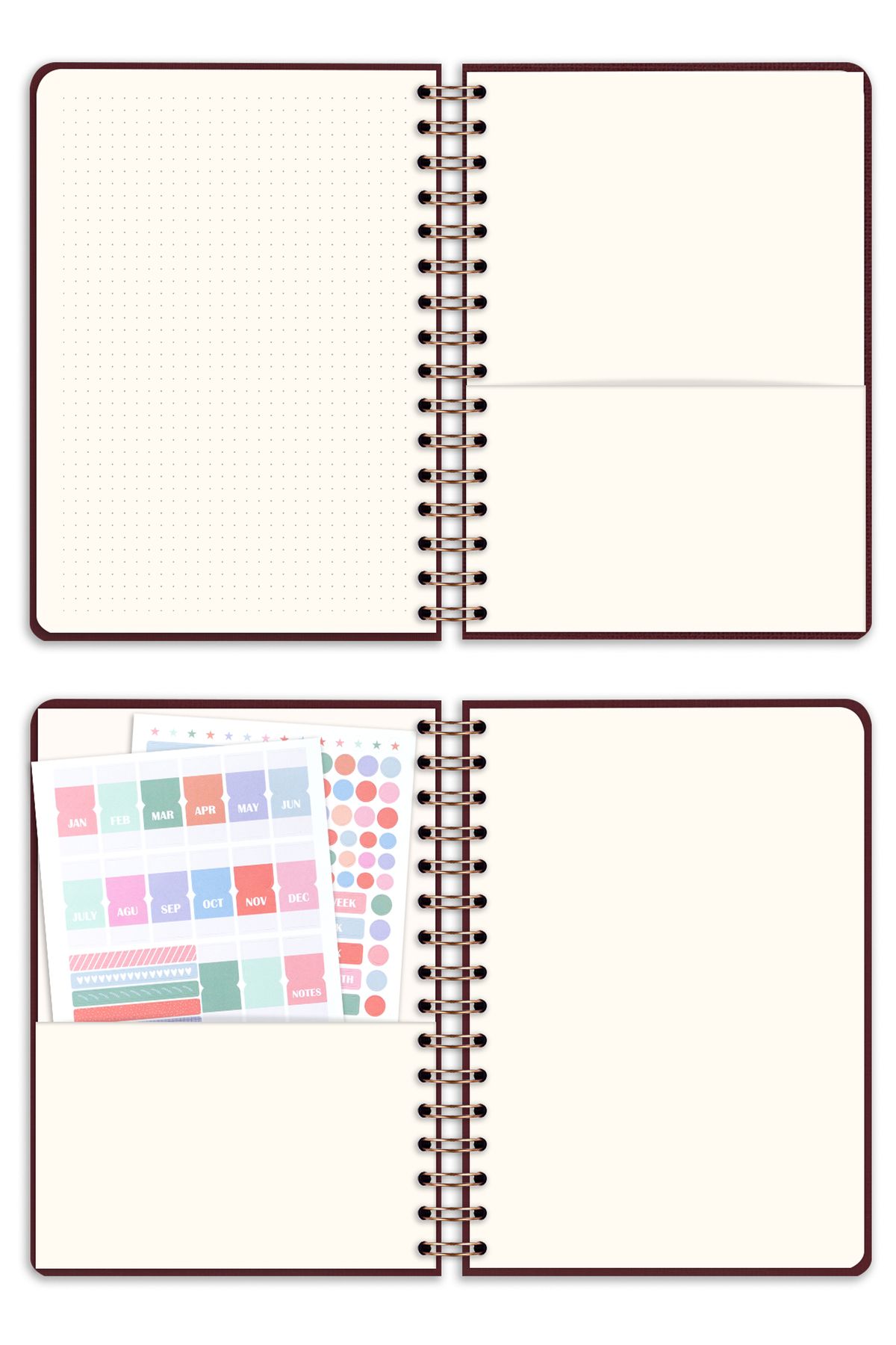 Matt Notebook-2025-2026 مخطط أكاديمي من الكتان A5 حلزوني 15x21 سم - 17 شهرًا عنابي 5