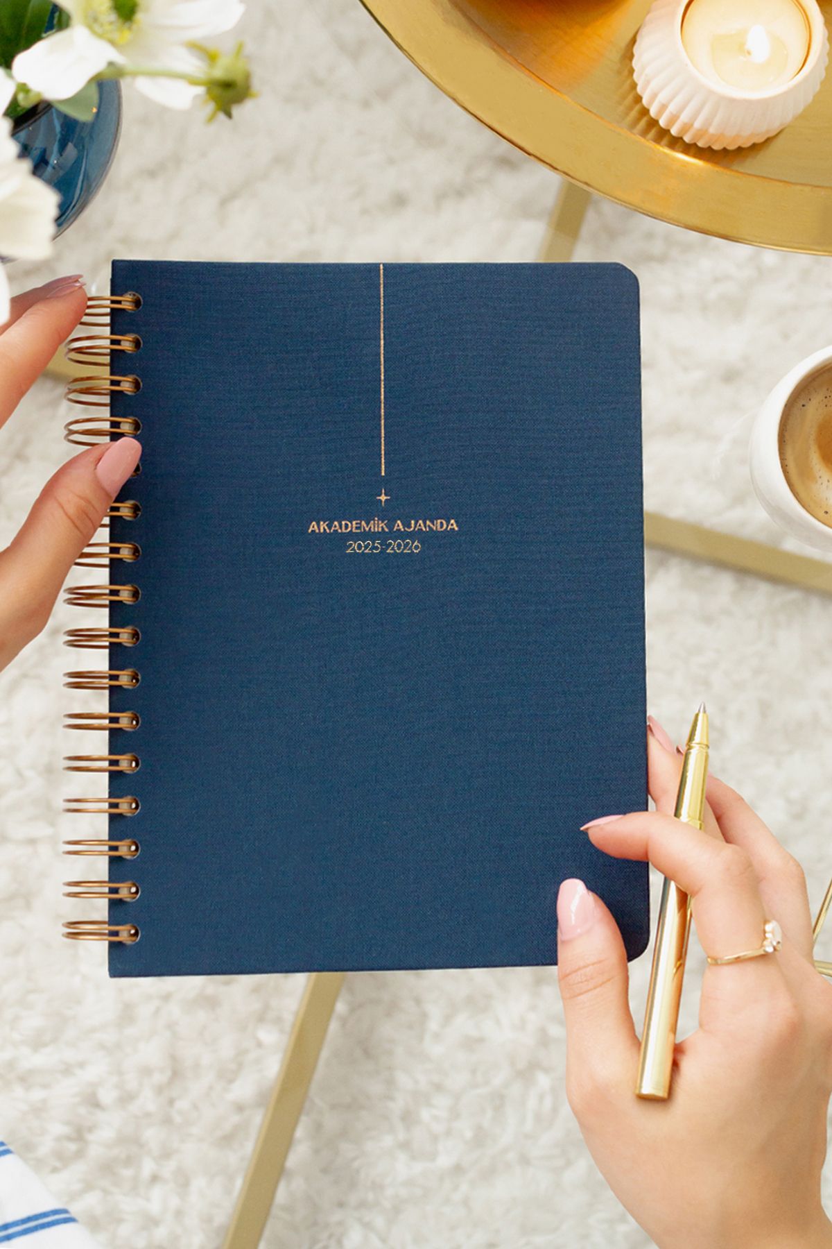 Matt Notebook 2025-2026 A5 Keten Akademik Ajanda Spiralli 15x21 cm - 17 Aylık Lacivert