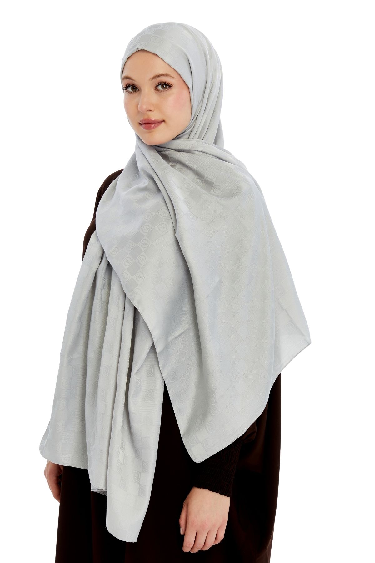 Altobeh-Monogram Checkerboard Pattern Shawl - Gray 3