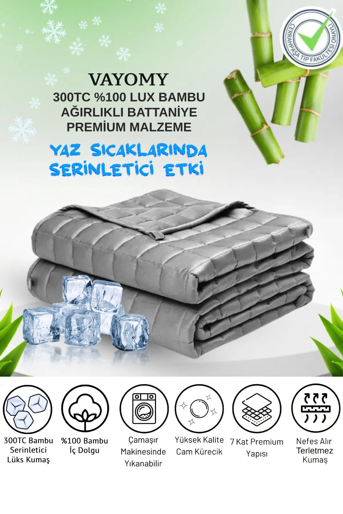 Vayomy %100 Bambu Yorgan 300TC Kumaş %100 Bambu Dolgulu Ağırlıklı Battaniye 6 KG 155x215 Tek Kişilik