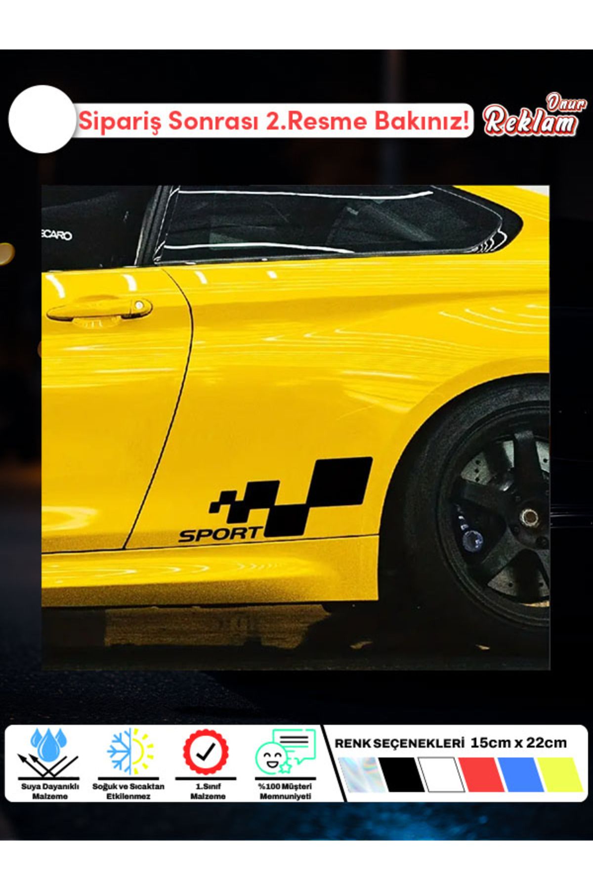 Onur Reklam SPORT Yan Kapı Araba Stickerı – Yarış Temalı Suya Dayanıklı Vinil Çıkartma