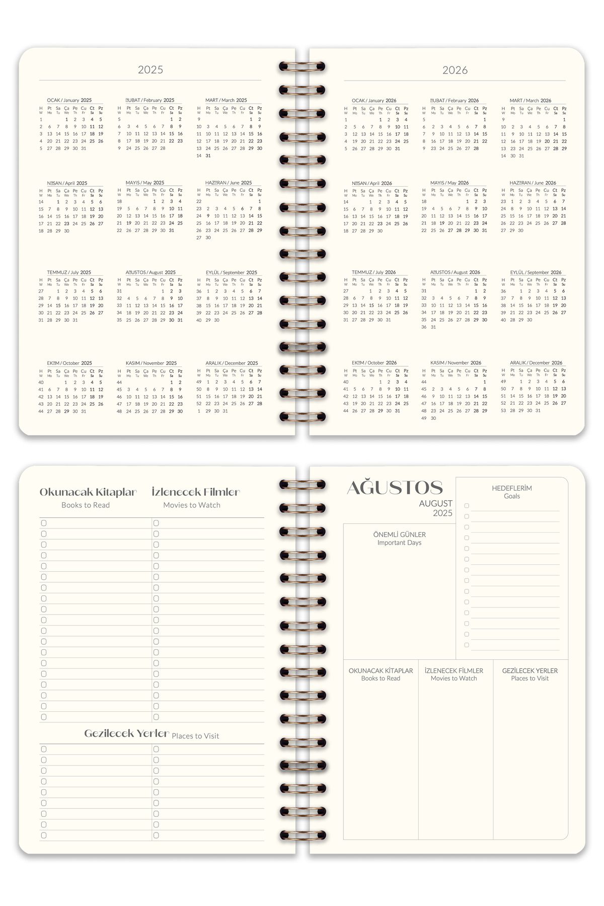 Matt Notebook-2025-2026 مخطط أكاديمي من الكتان A5 حلزوني 15x21 سم - 17 شهرًا عنابي 6