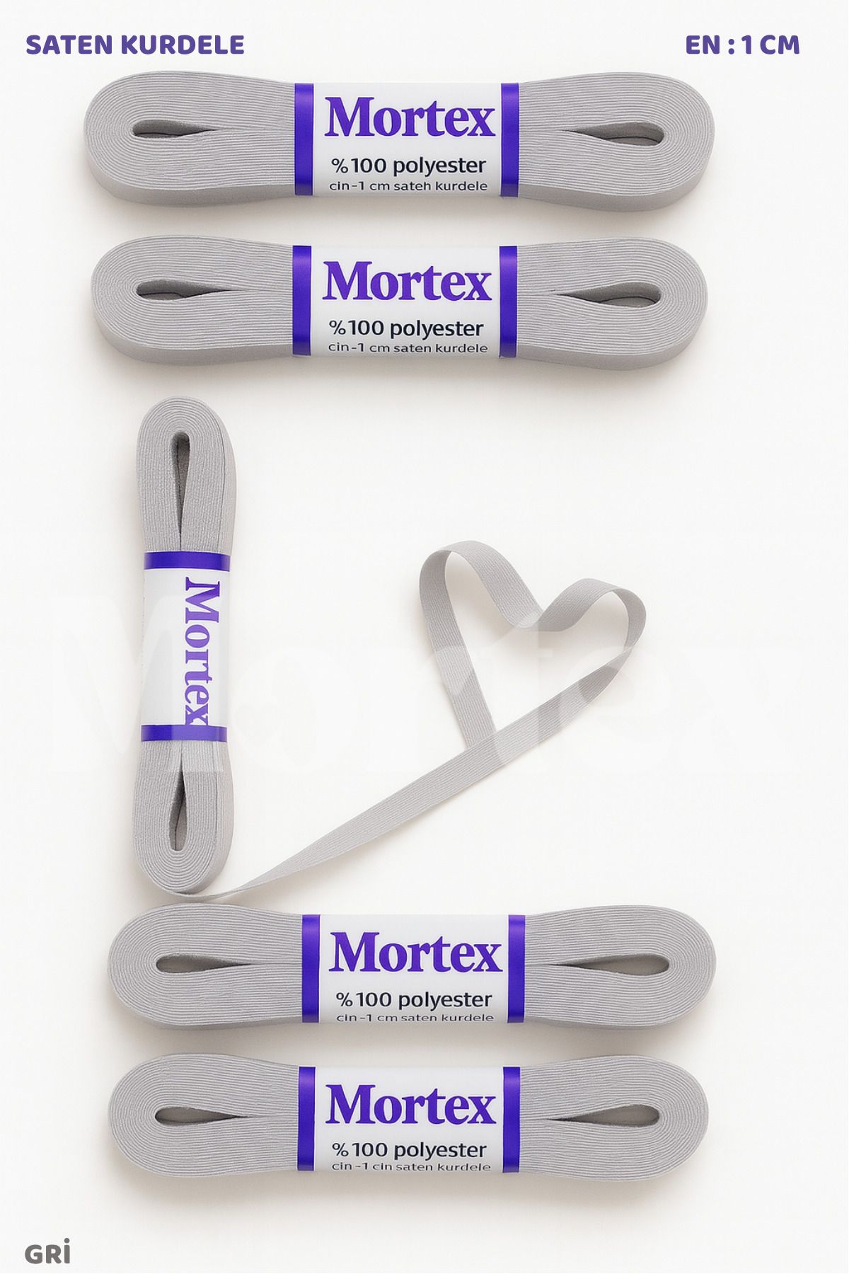 Mortex Gri Saten Kurdele 1cm 10mt - Bohça, Nikah, Nişan, Çeyiz, Hediye, Süsleme İçin Kurdele
