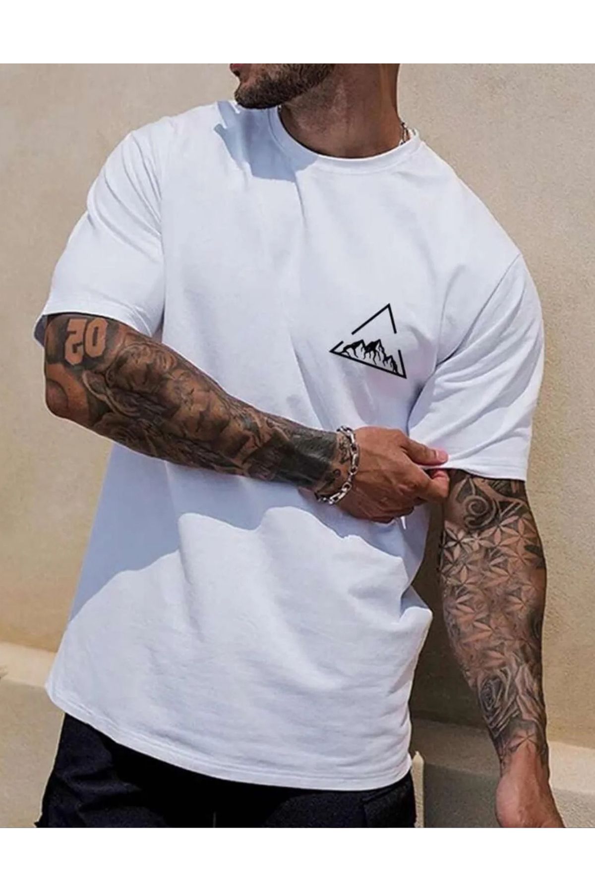 NEMESA Unısex Kadın/Erkek Baskılı Oversize Düşük Kol Bisiklet Yaka T-Shirt