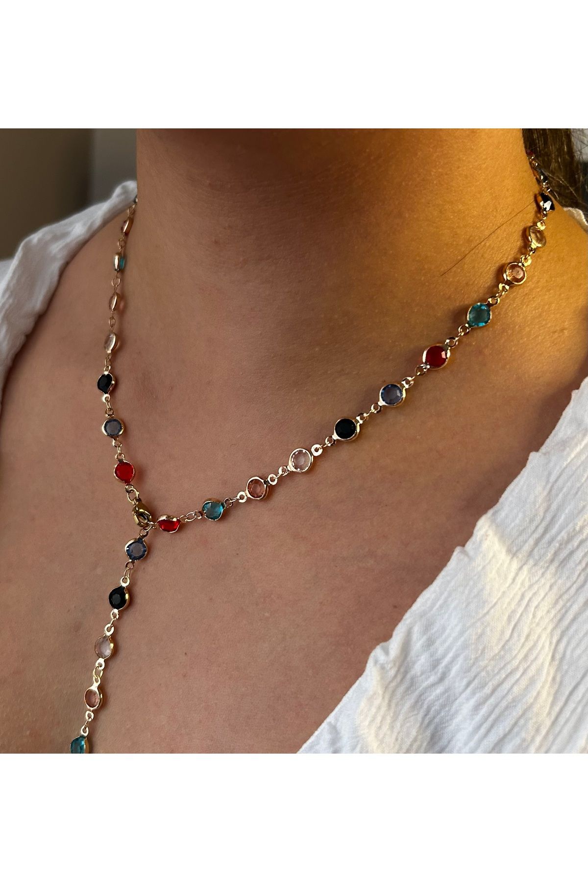 shop RENKLİ YUVARLAK TAŞLI Y KOLYE