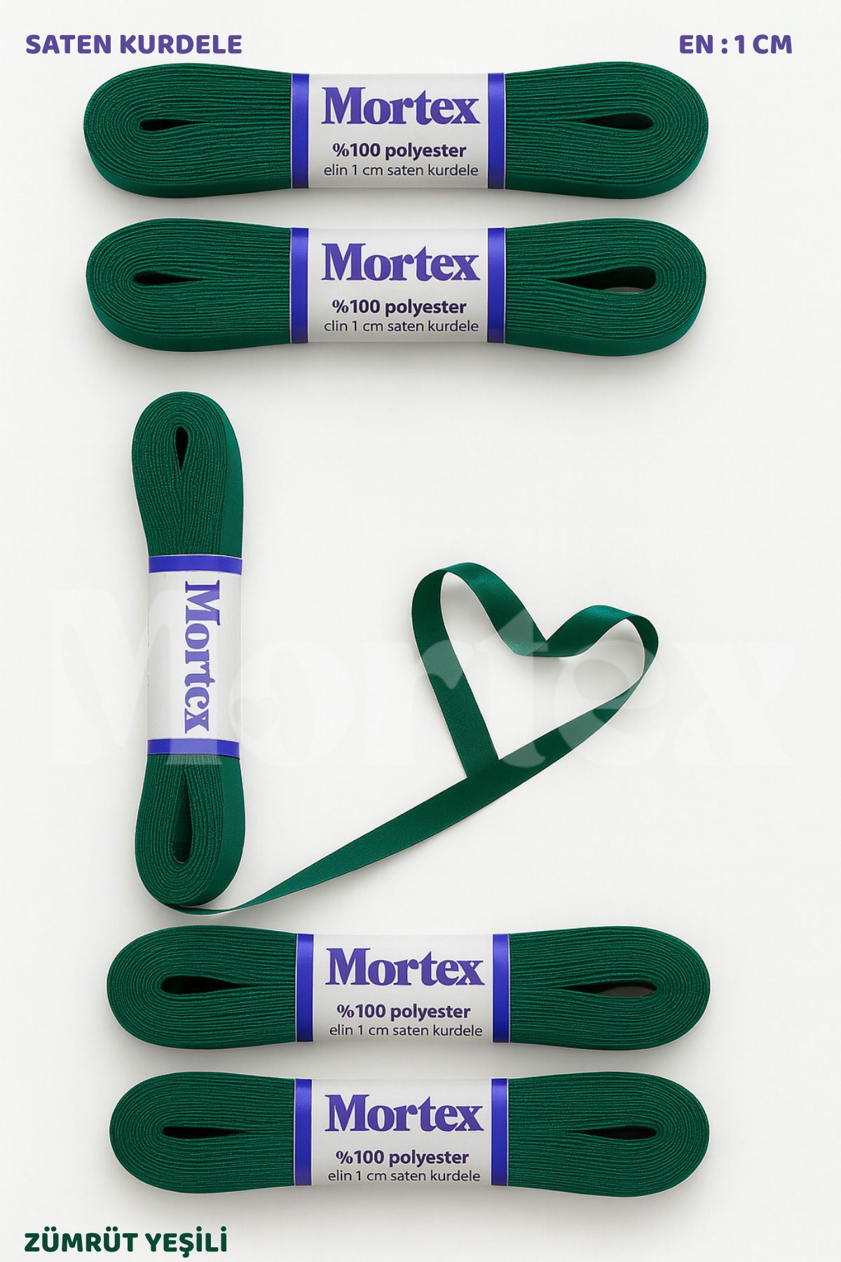 Mortex Zümrüt Yeşili Saten Kurdele 1cm 10mt - Bohça, Nikah, Nişan, Çeyiz, Hediye, Süsleme İçin Kurdele