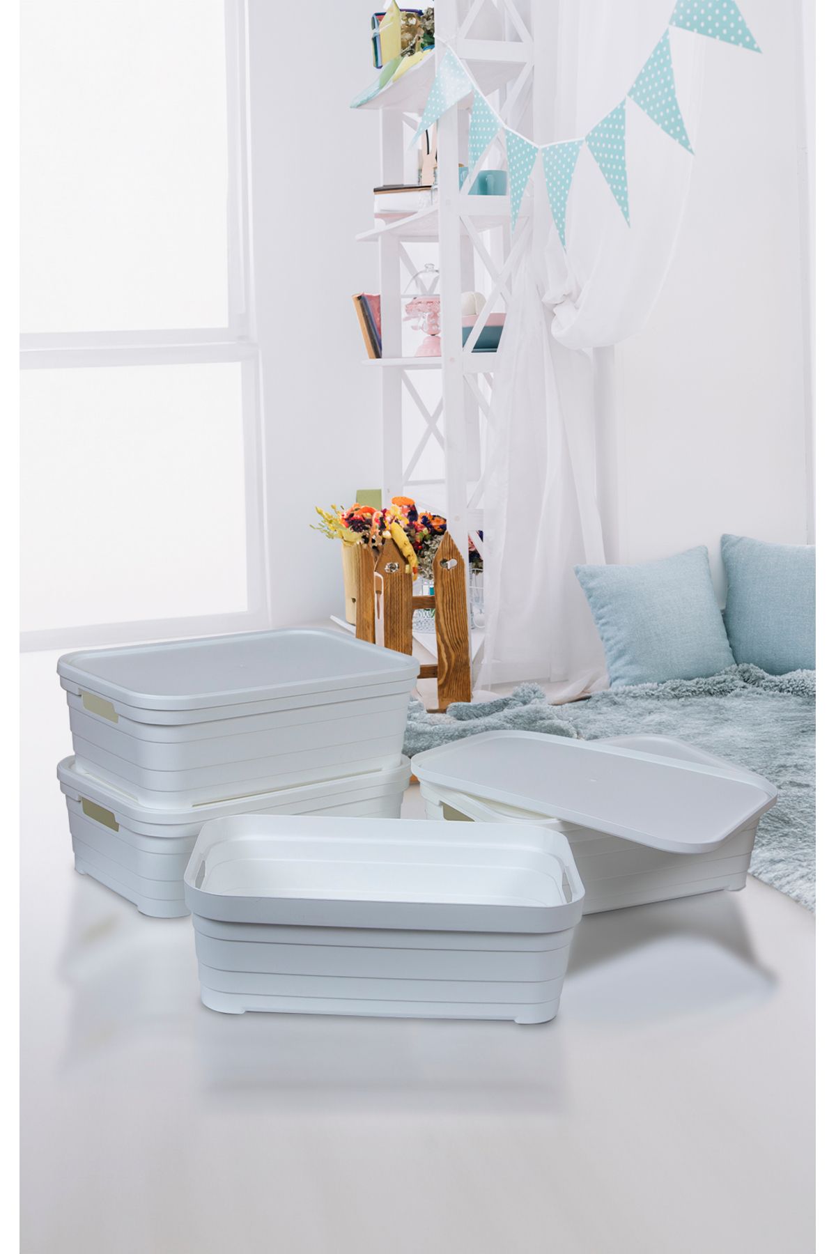 Nesto Home 4'lü Set Çok Amaçlı Renkli Kutu Kapaklı Ofis Organizeri 4x8.2 litre