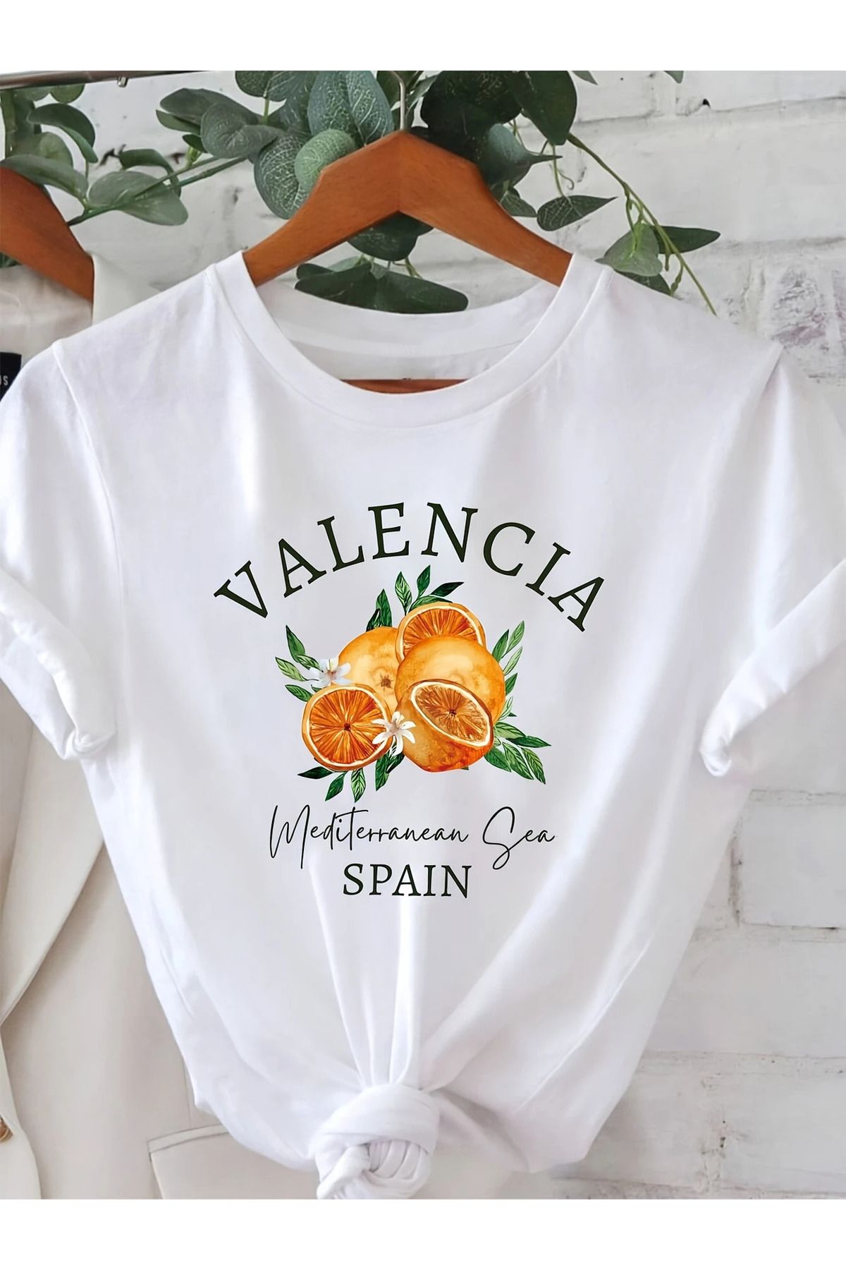 İnazuma Outdoors Unisex Oversize Baskılı Pamuklu Bisiklet Yaka Kısa Kollu BEYAZ T-shirt VALENCİA