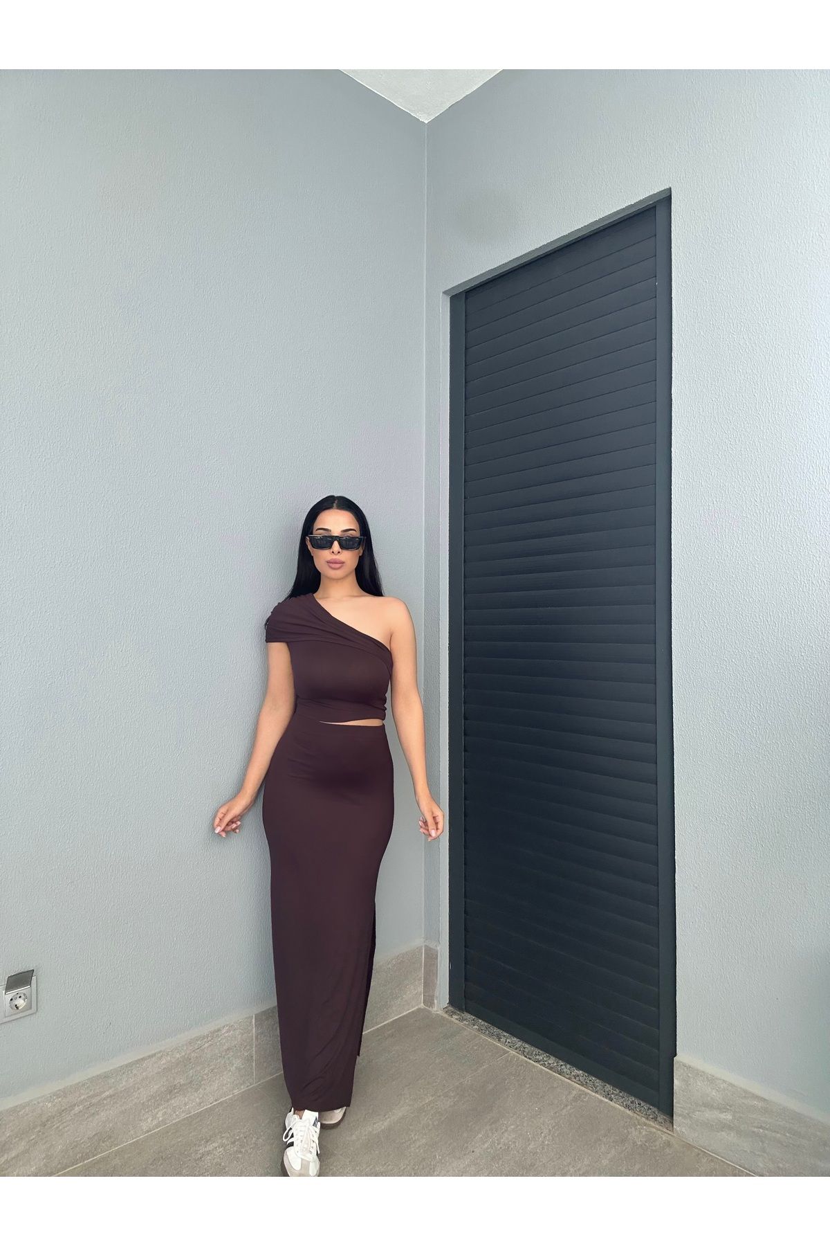 NurKaraBoutique Acı Kahve Bluz Etek Takım
