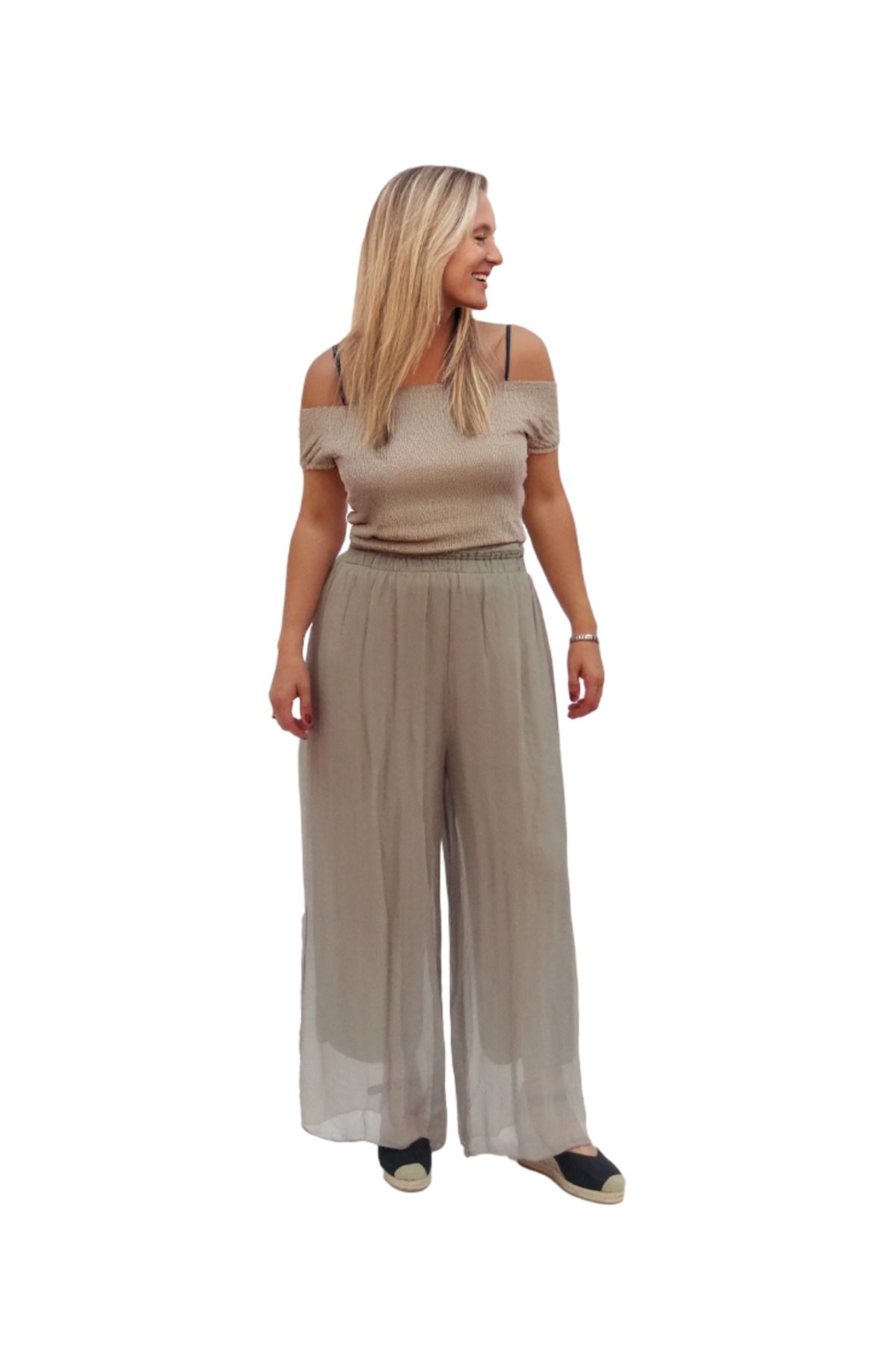 Metta's Shop Krem İtalyan İpek Pantolon