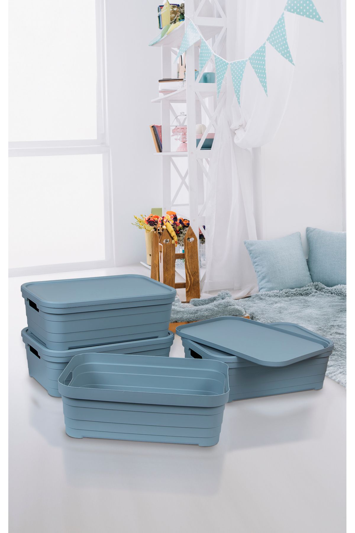 Nesto Home 4'lü Set Çok Amaçlı Renkli Kutu Kapaklı Ofis Organizeri 4x8.2 litre