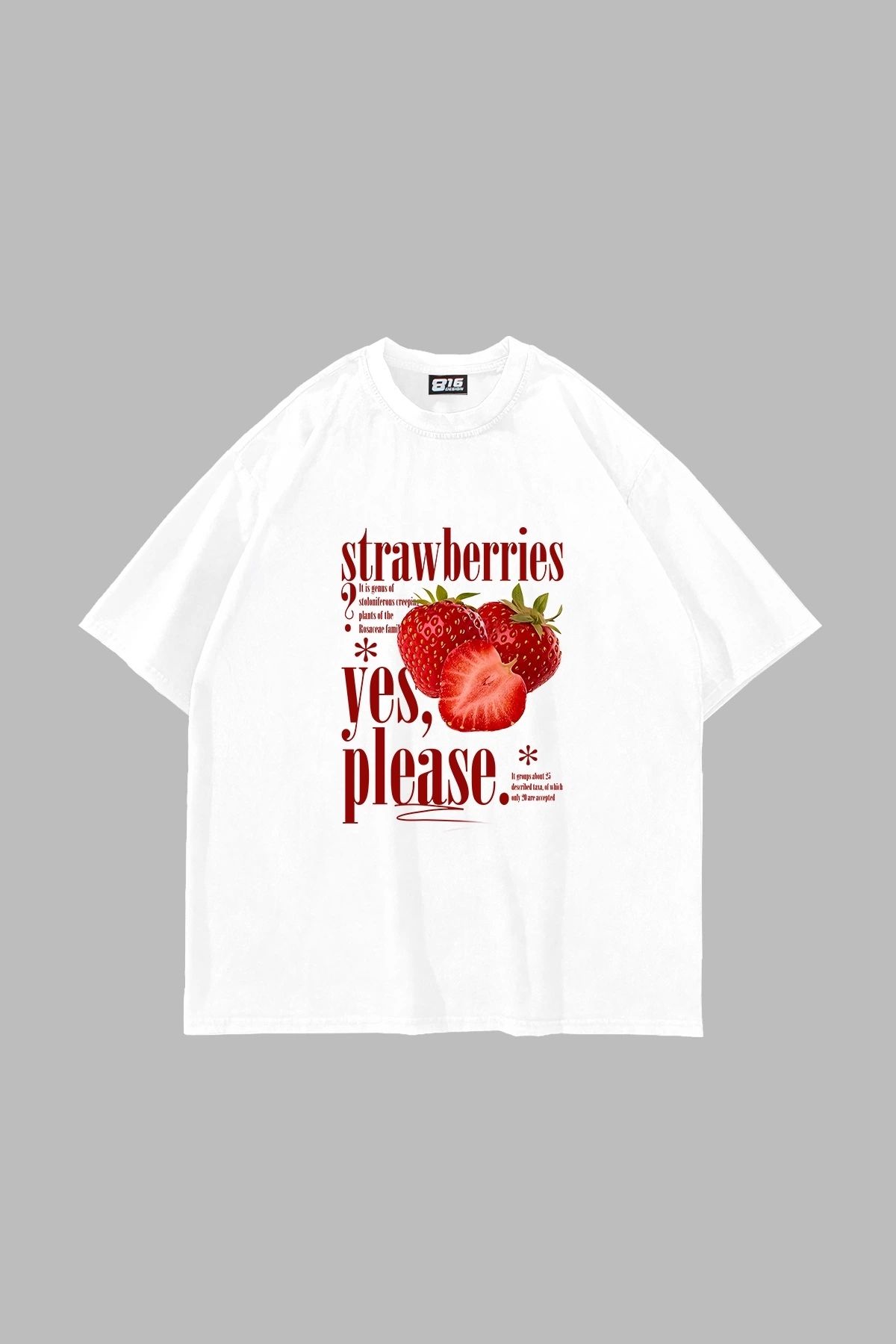 Sekizbiraltı Strawberries Baskılı Oversize Unisex Beyaz Tshirt