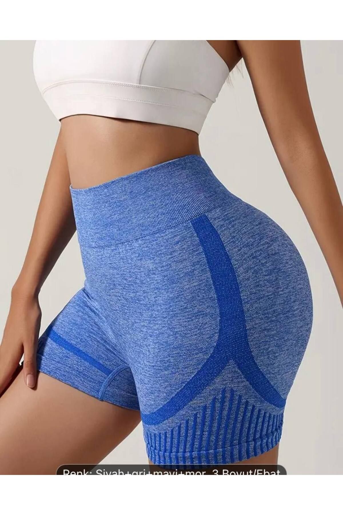 TAJ Kadın İkili Takım Bordo ve Mavi Renkli Yüksek Bel Kalça Kaldırıcı Yoga Şortları PUSH-UP
