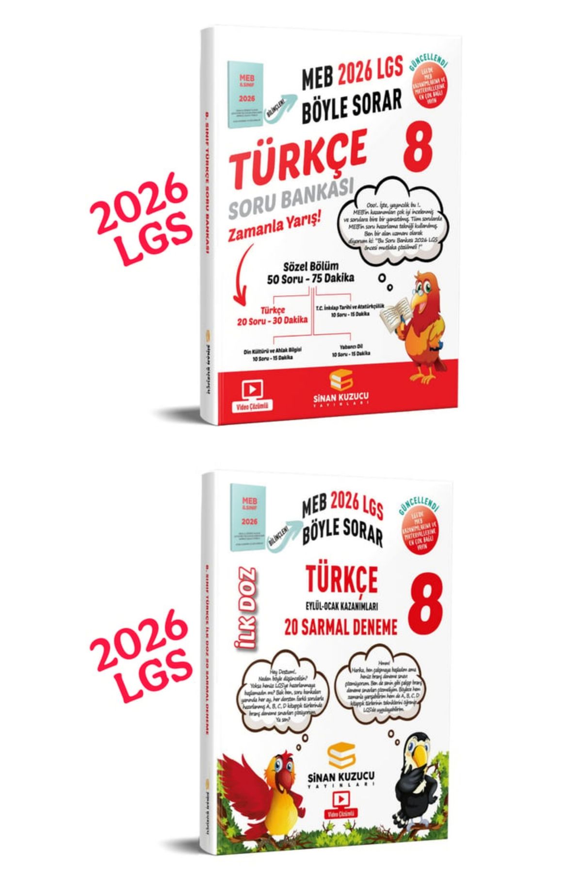 SİNAN KUZUCU YAYINLARI 2026 LGS 8.sınıf türkçe soru bankası ve ilk doz deneme 2'li set